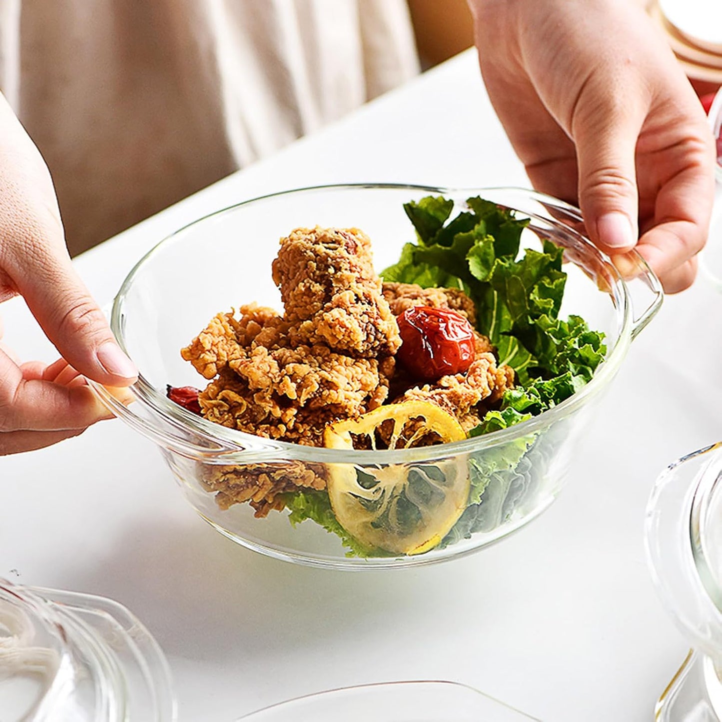 Skiennix Casserole Baking Dish - 2-Piece Mini Round Set with Handle & Lid | 3/4 Quart, Tempered Glass, Oven Safe