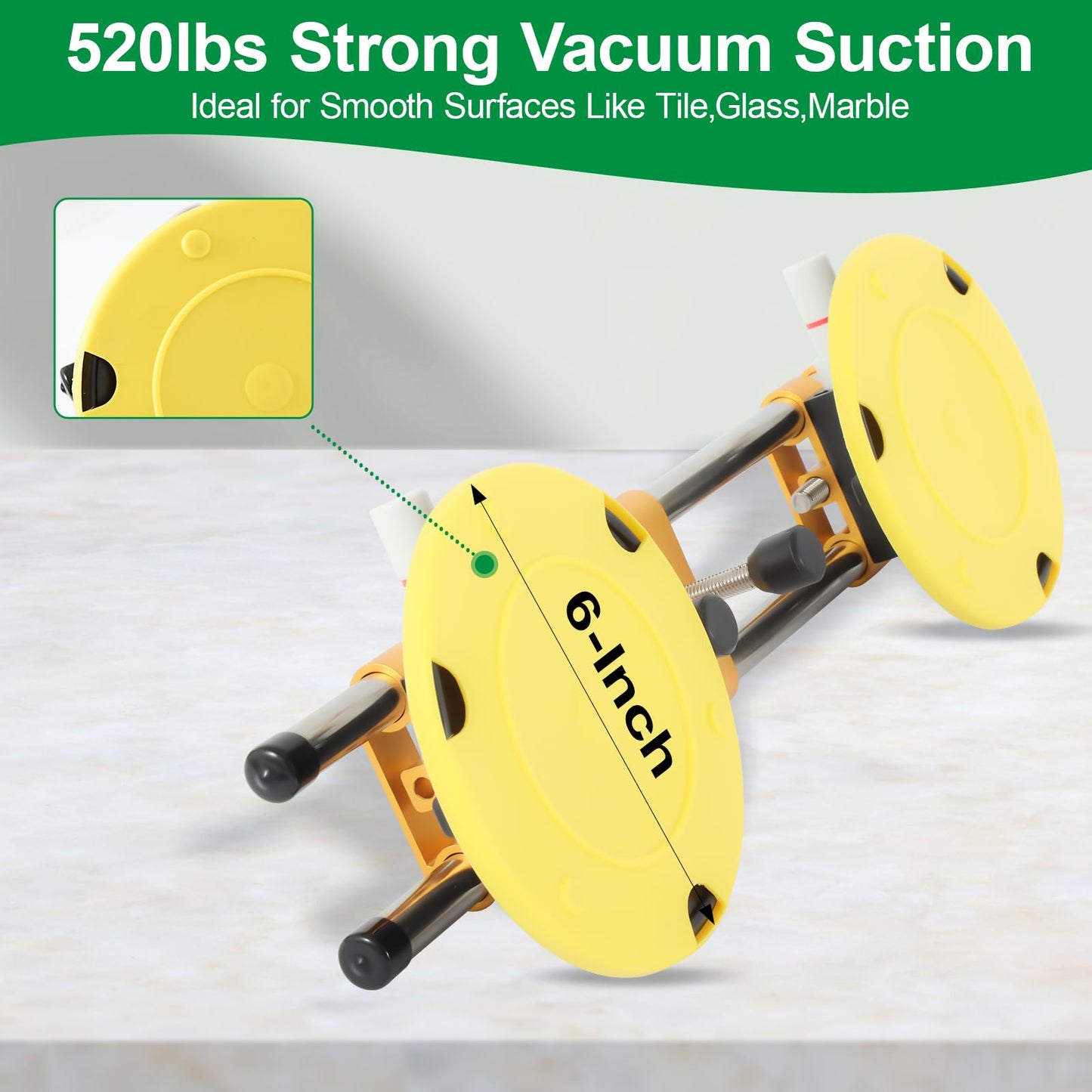 2PCS 6 inch Stone Seamless Seam Setter With Vacuum Suction Cups For Seam Joining Leveling,Solid Countertop Installation Tool for Quartz slabs ，Granite, Stone, Marble,Tile Gap Regulator Yellow