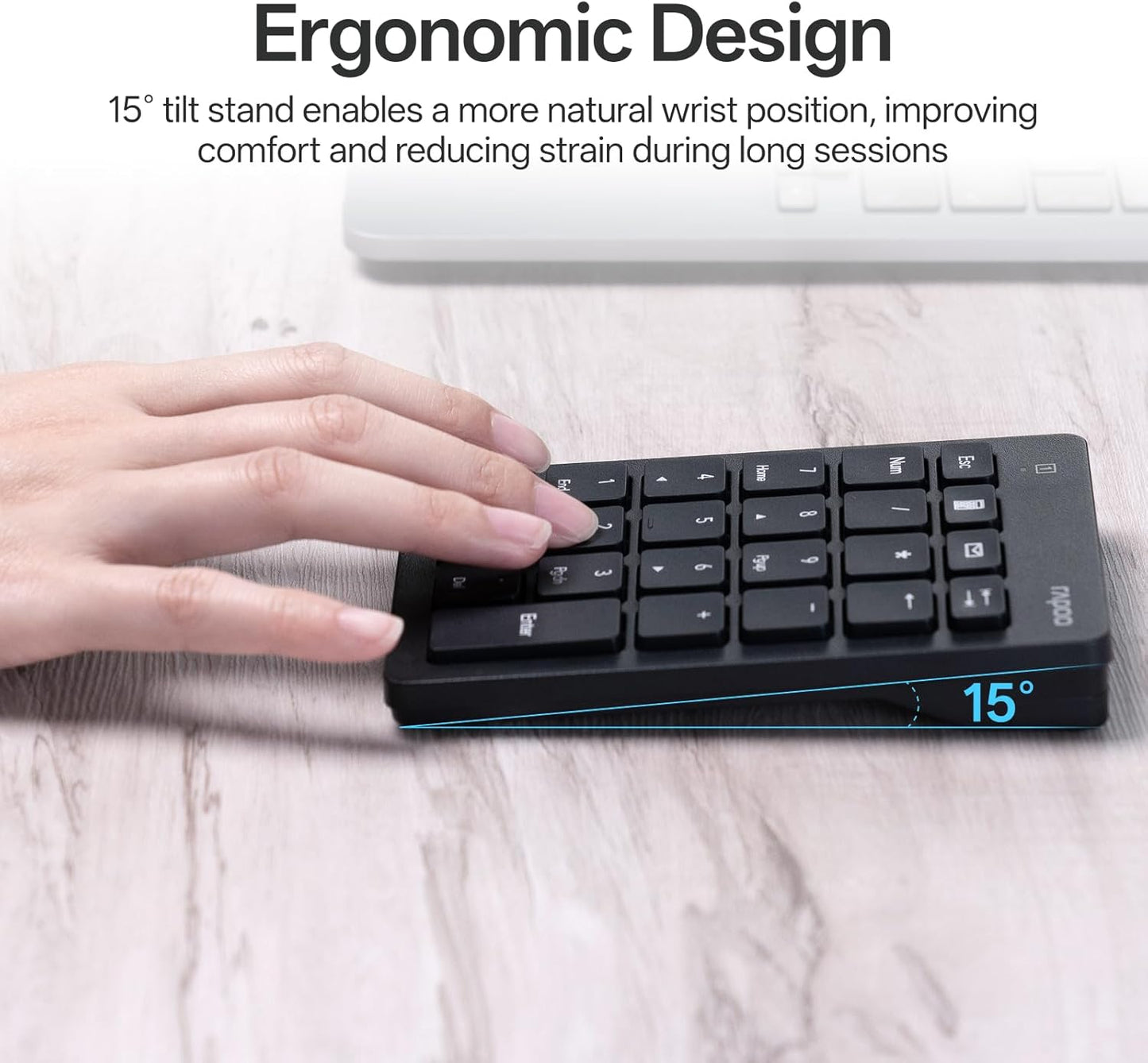 Rapoo K50 2.4G 22-Key Wireless Number Pad, Numeric Keypad for Laptop, Speed Data Entry, Numpad with Calculator, Email