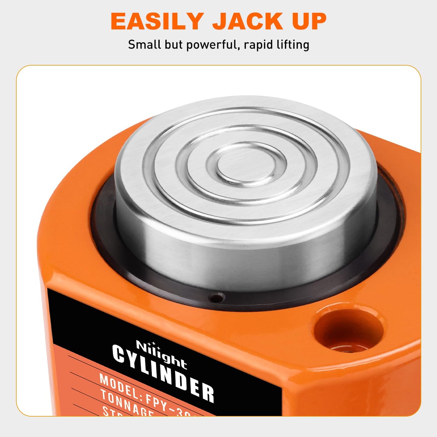 Nilight 30 Ton Hydraulic Cylinder Jack Porta Power Ram, Heavy Duty Low Profile 0.55 Inch Stroke Automatically Retract Mini Jack Ram Single Acting Lifting Cylinders for Machinery Shipbuilding, Orange