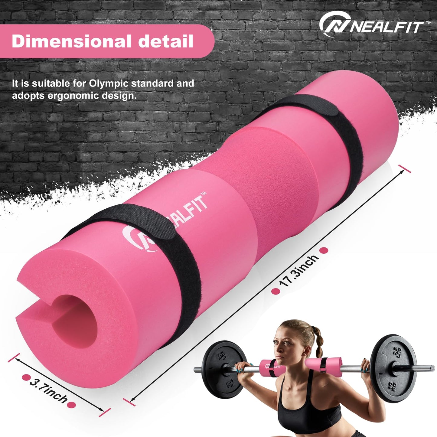 NEALFIT Barbell Pad Squat Pad for Squats—Squat Bar Pad—Great for Weightlifting,Lunges and Hip Thrusts—Foam Sponge Pad—Fit Standard and Olympic Bars Perfectly (Pink)