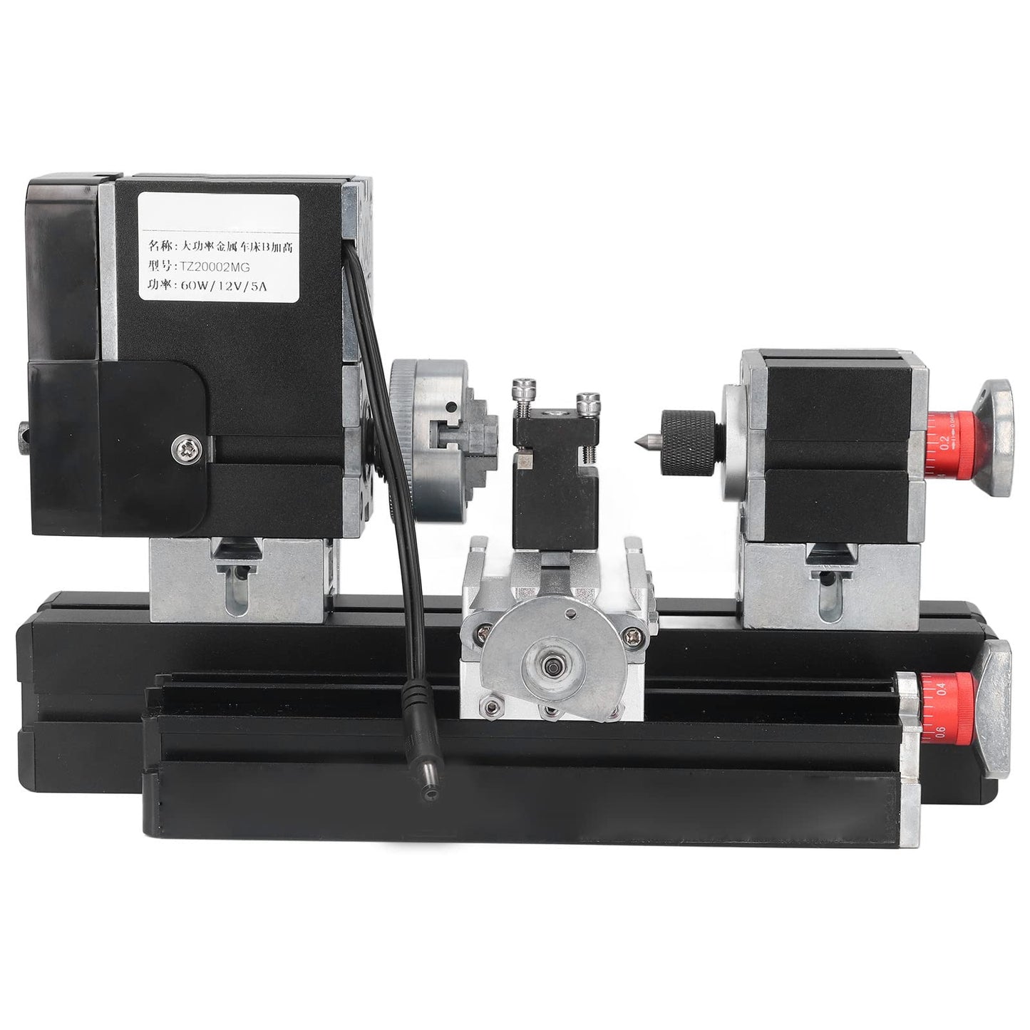 Mini Metal Lathe Machine, 12VDC 60W 12000RPM High Power Micro Lathe with Drill Chuck for Woodworking and Soft Metal Processing