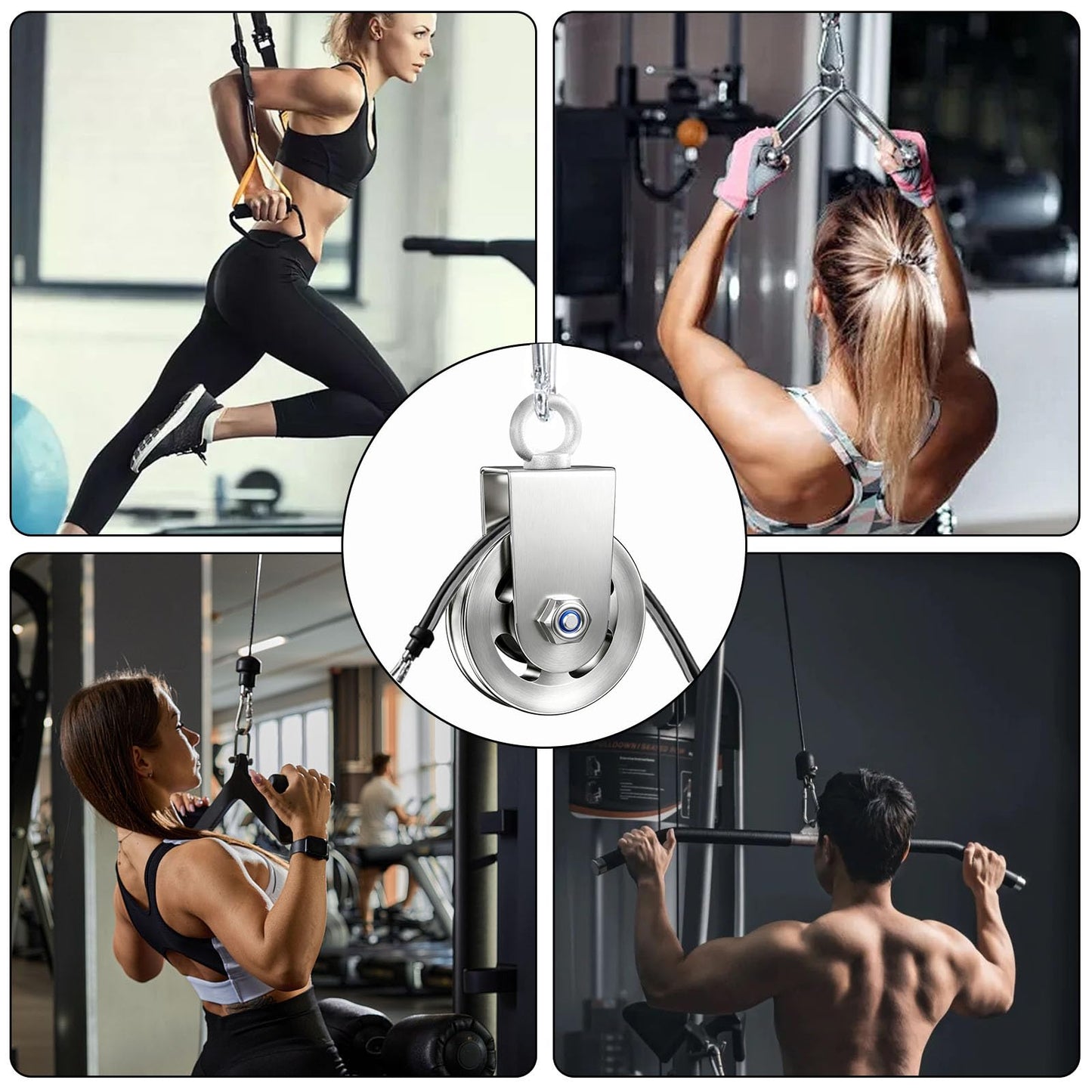 8 Pack Silent Aluminium Alloy Gym Cable Pulley Wheel for Home DIY Gym Pulley System, 304 stainless steel bracket, 3.54 in/90mm Gym Pulley for Max.660LBS Load, Suitable for Lat Pulldown&cable exercises