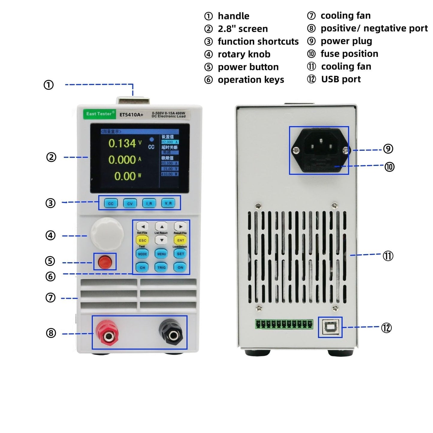 Programmable DC Electronic Load Tester Battery Capacity Tester ET5410A+ 400W Electronic Load 150V 40A Voltage Tester USB Tester