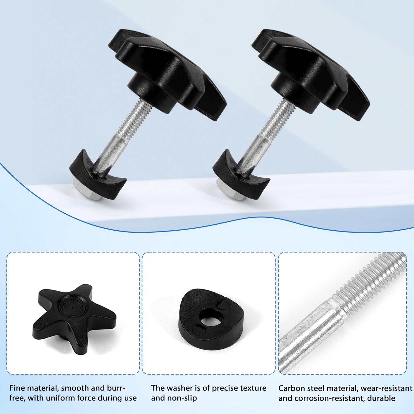 2 Sets Rollator Walker Replacement Parts，Complete Walker Accessories Kit with 4 M6 Screws (1.18in & 1.57in), 2 Star-Shaped Knobs & 2 Black Washers for Universal Fit, Tool-Free Adjustment in Seconds