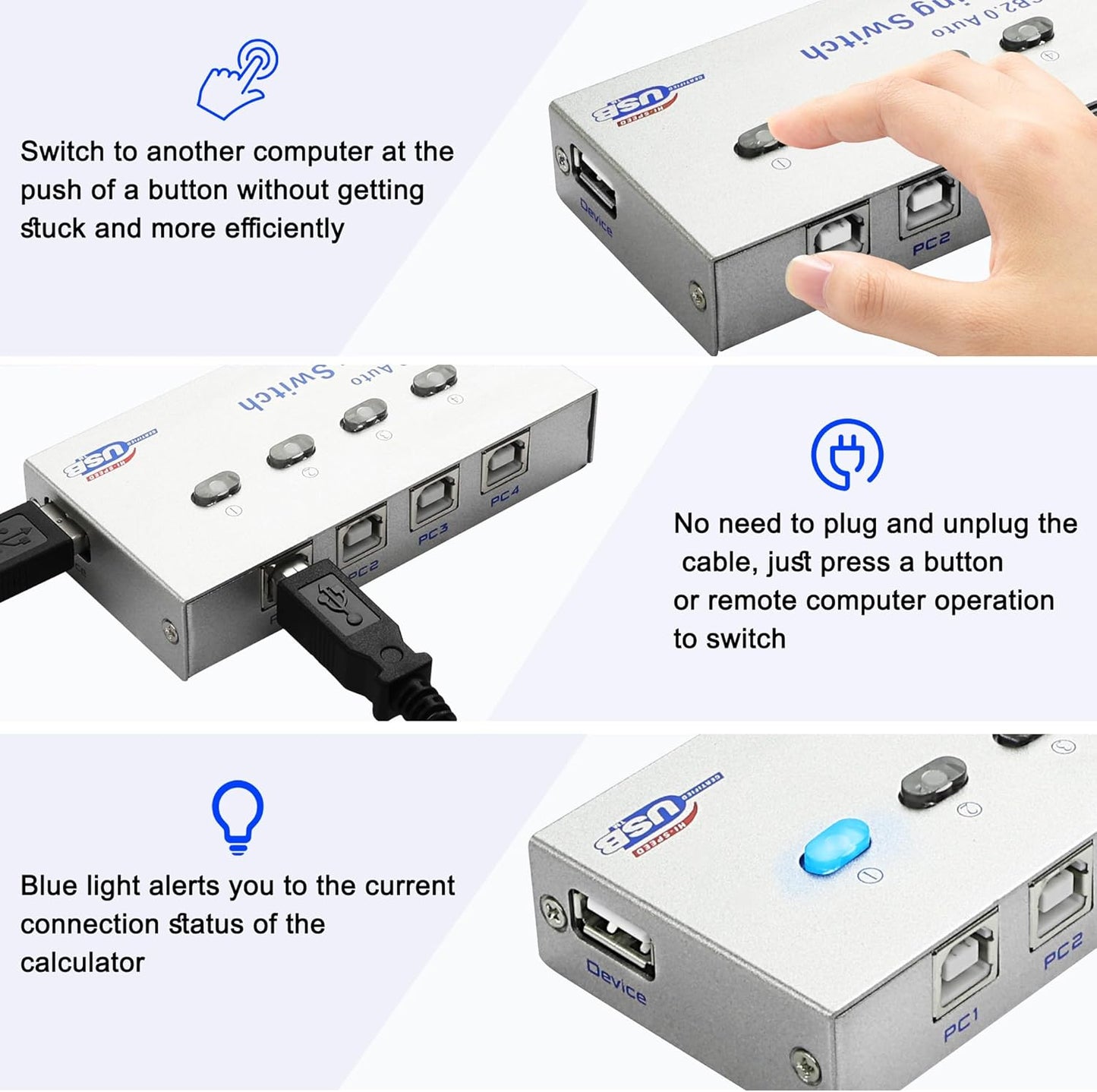 2.0 4 1 4 1 -1 XMSJSIY USB Sharing Switch Selector in Out Printer Sharer Switcher PC to Splitter Hub