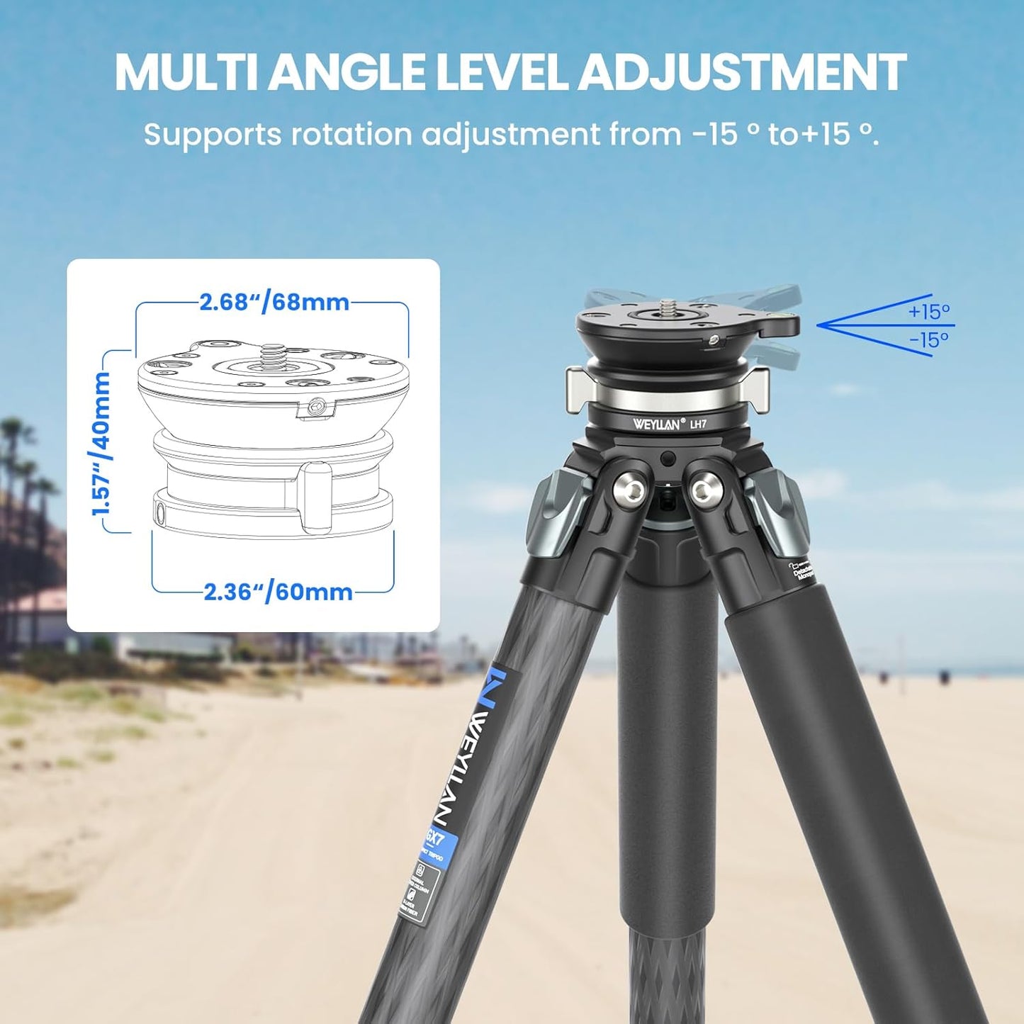 WEYLLAN LH7 1/4'' 3/8" 10kg/22lbs Leveling Head Tripod Leveling Base for Camera Tripod Leveler Aluminum Alloy Tripod