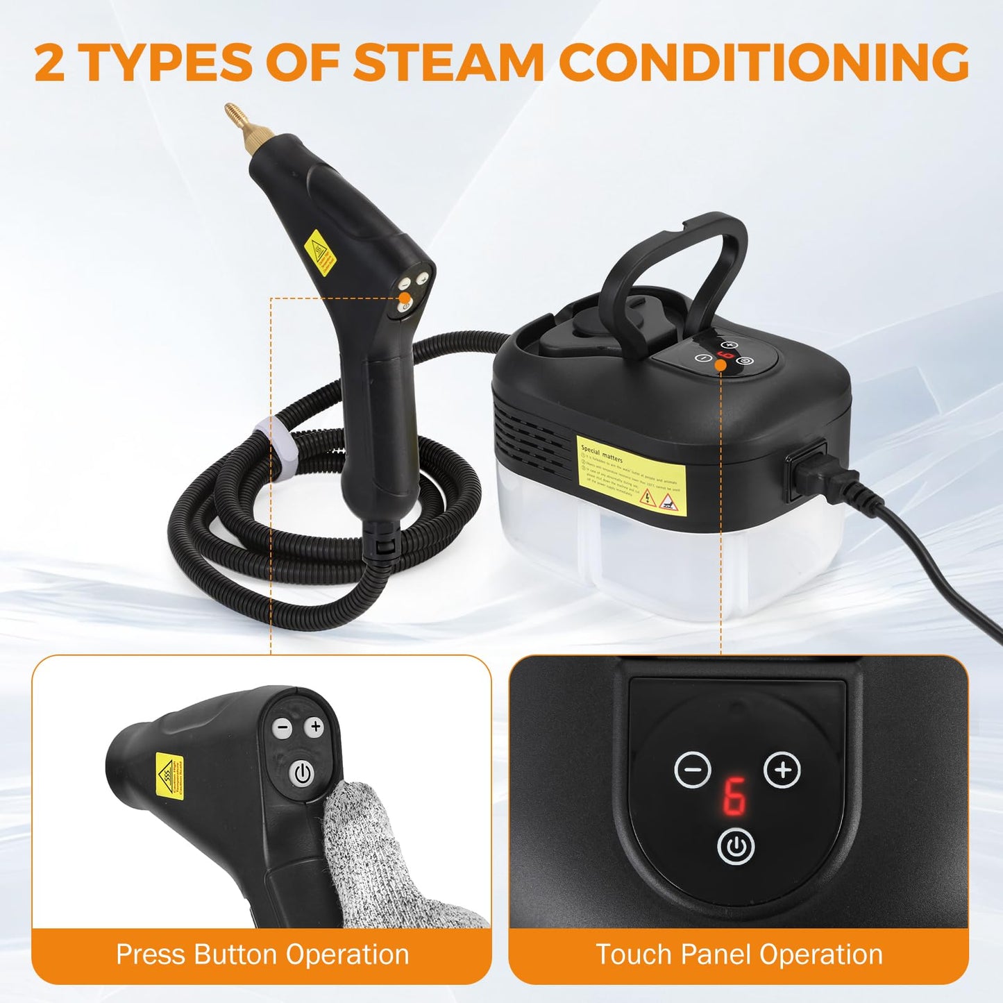 BEAMNOVA 1.5L Yellow Steam Cleaner Electric Household Steamer with Roller + BEAMNOVA Steam Cleaner for Car Detailing 1.2L (41oz) Water Tank