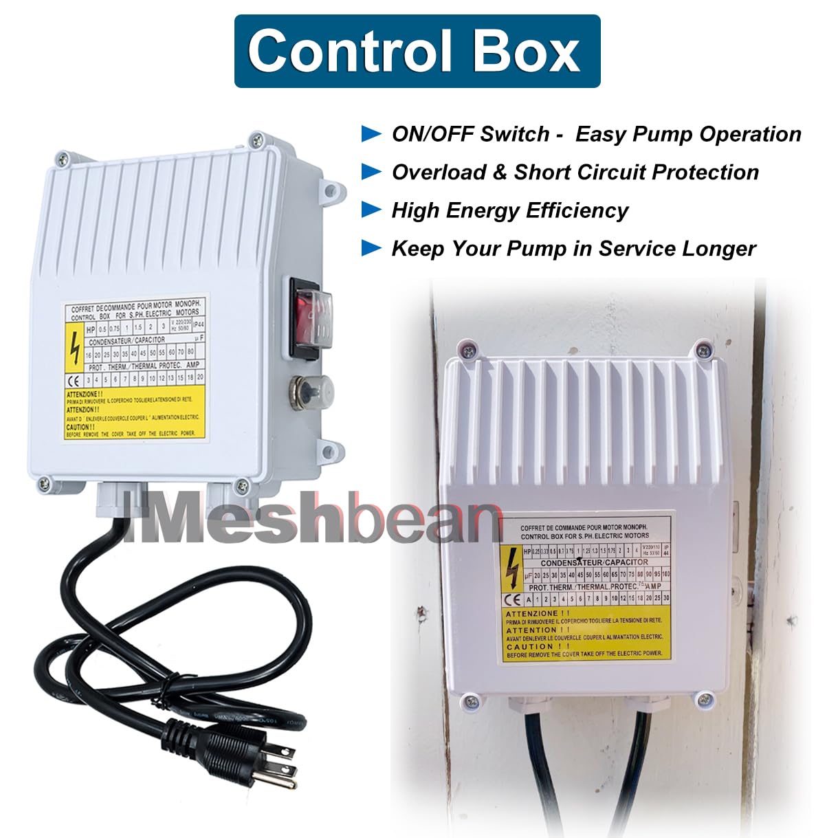 Deep Well Submersible Pump with Control Box, 1HP 110V Deep Well Pump Submersible Water Pump for Industrial Irrigation and Home, 100FT Power Cord, 33GPM,305FT Lift,Long Life,4" OD