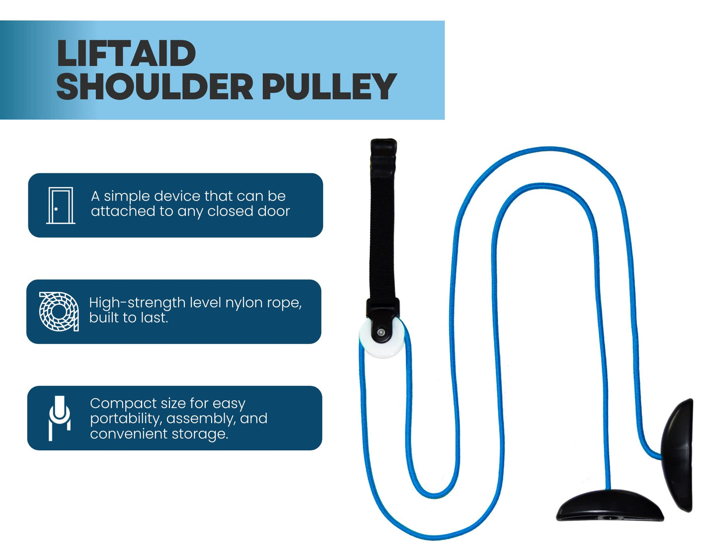 LiftAid Shoulder Pulley for Physical Therapy with Exercise Guide - Improves Shoulder Strength & Range of Motion - Reduces Pain, Helps in Muscle Recovery - Physical Therapy Equipment (Blue)
