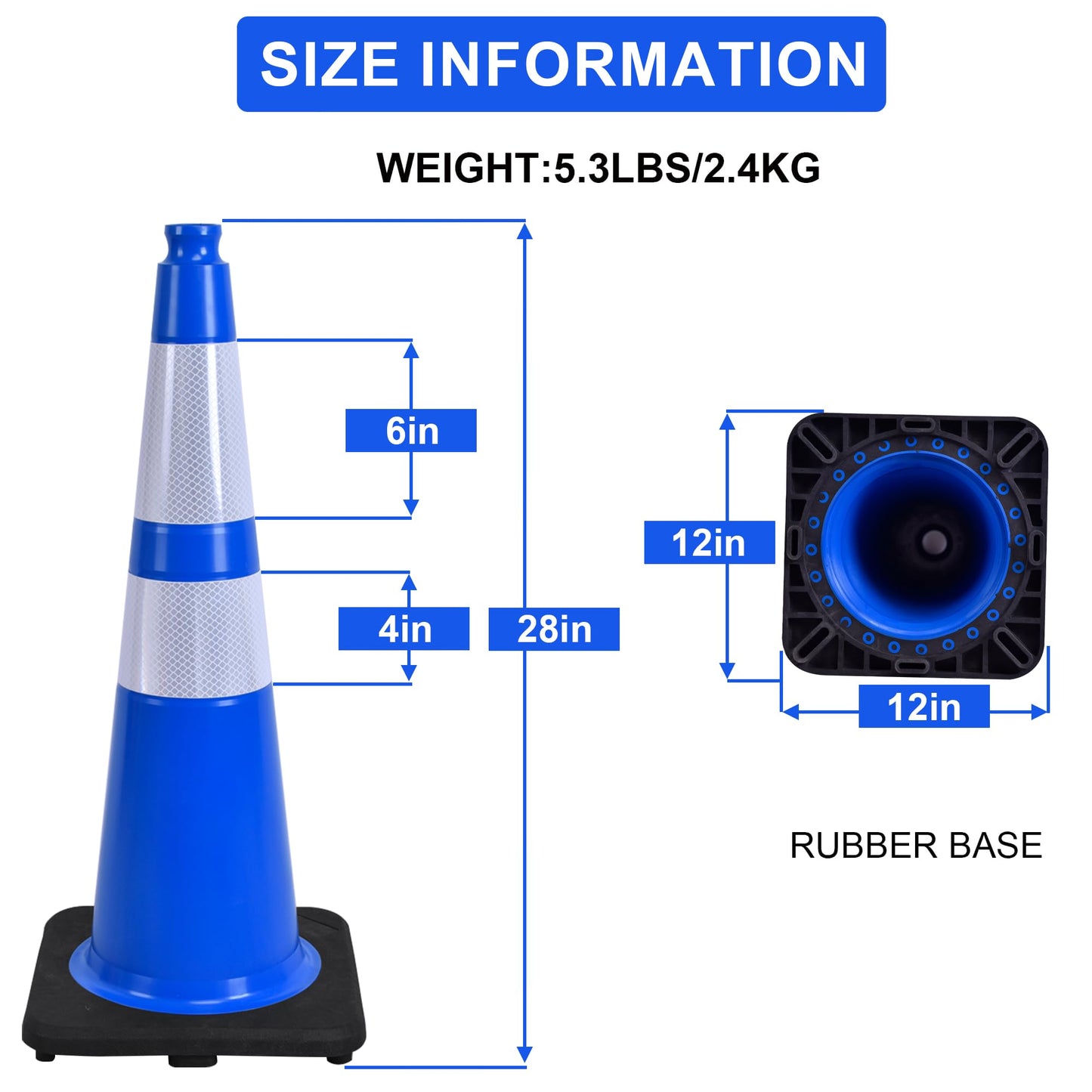 OrangeStar 28" Traffic Cones 8-Pack Blue Safety Cones with Reflective Collars, Heavy Duty Base for Construction, Parking Lot, Road Work, Flexible PVC, Indoor & Outdoor Use