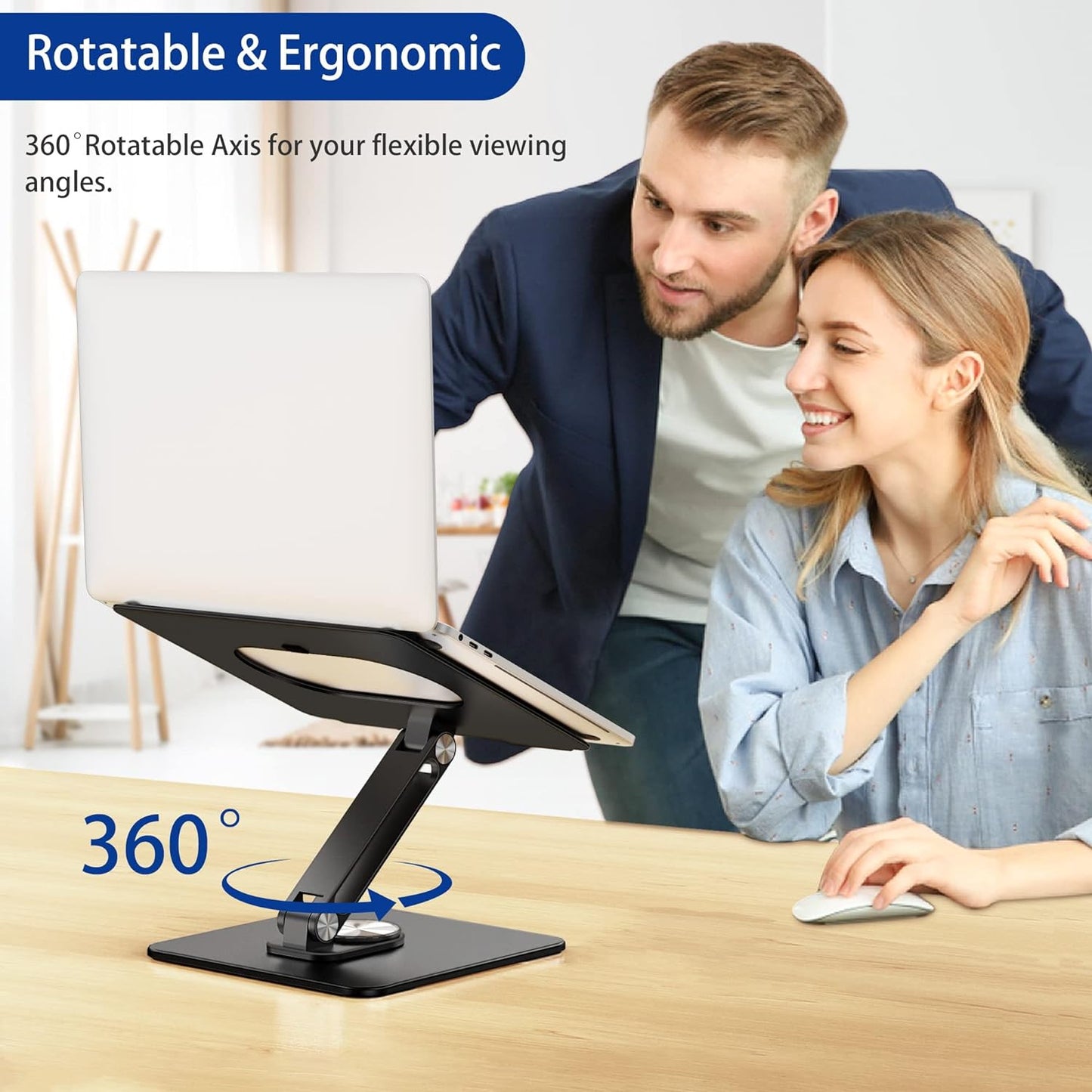 BESIGN LSX7 360 10-15.6" Laptop Stand with Rotating Base, Ergonomic Adjustable Notebook Riser, Foldable Computer Holder