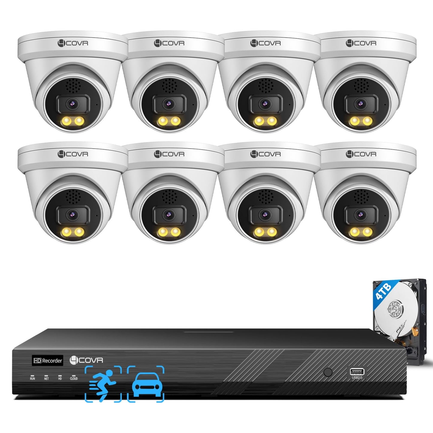 4COVR 12MP Security Camera System 16 Channel PoE for Business, 8X 12MP Wired IP Cameras IP67, 2-Way Audio Talk, Person Vehicle Detection & Smart Color Night Vision, UltraHD NVR 4TB HDD, LY97KAAM1608