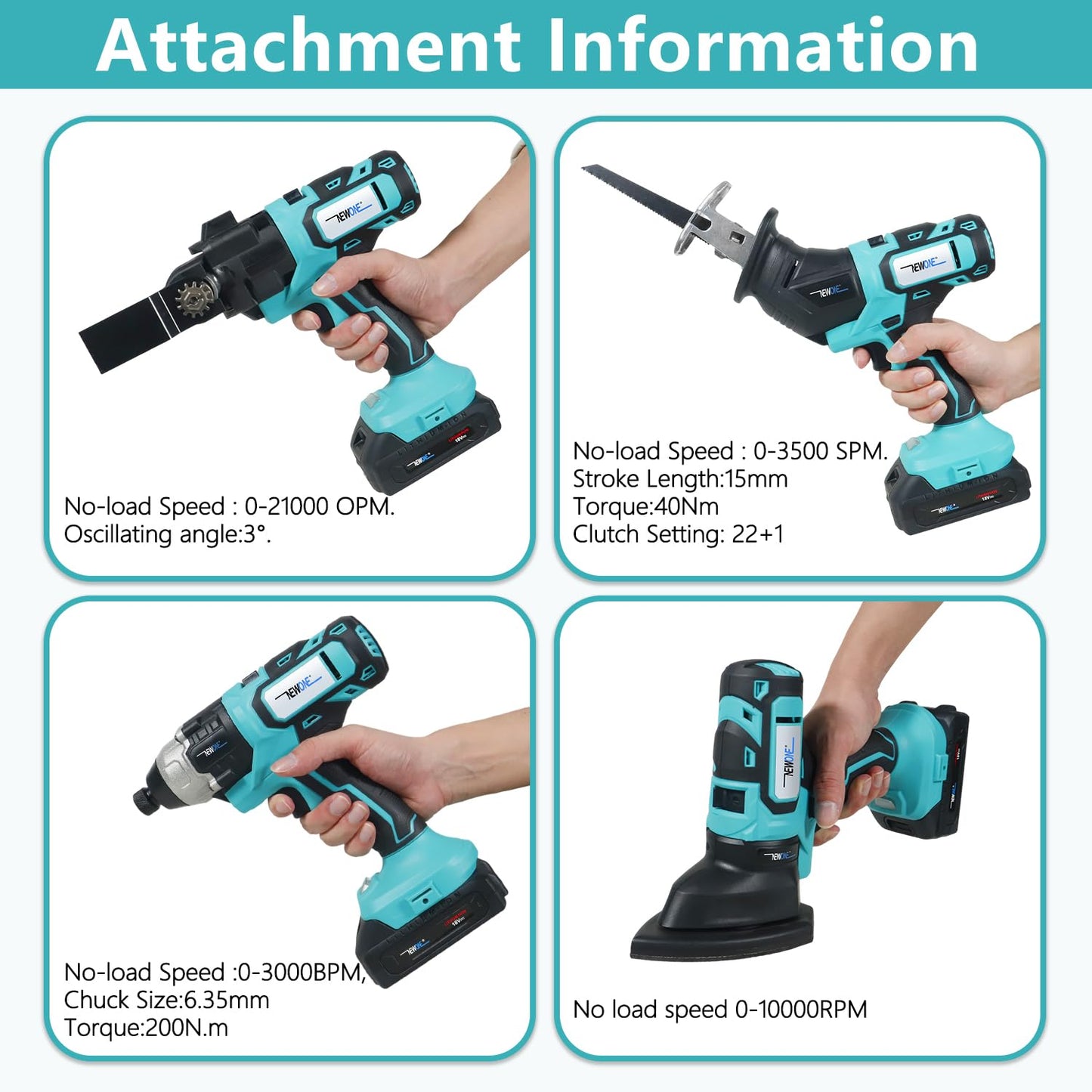 NEWONE 5-Tool Cordless Tool Combo Kit Compatible with Maki-ta 18V Battery,Tool Set with Drill, Reciprocating Saw, Driver, Oscillating Tool, Sander with Accessories, 2.0Ah Lithium Battery and Charger