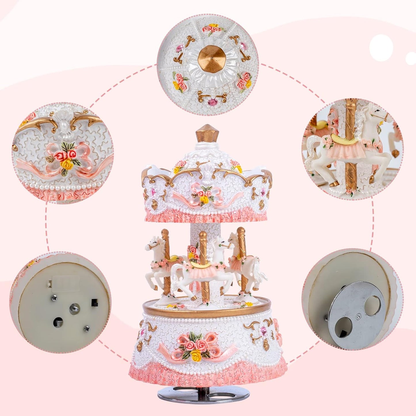 Skiennix Carousel Music Box - Colorful LED Lights & Luxury Horse Figurines | Perfect Gift for Kids