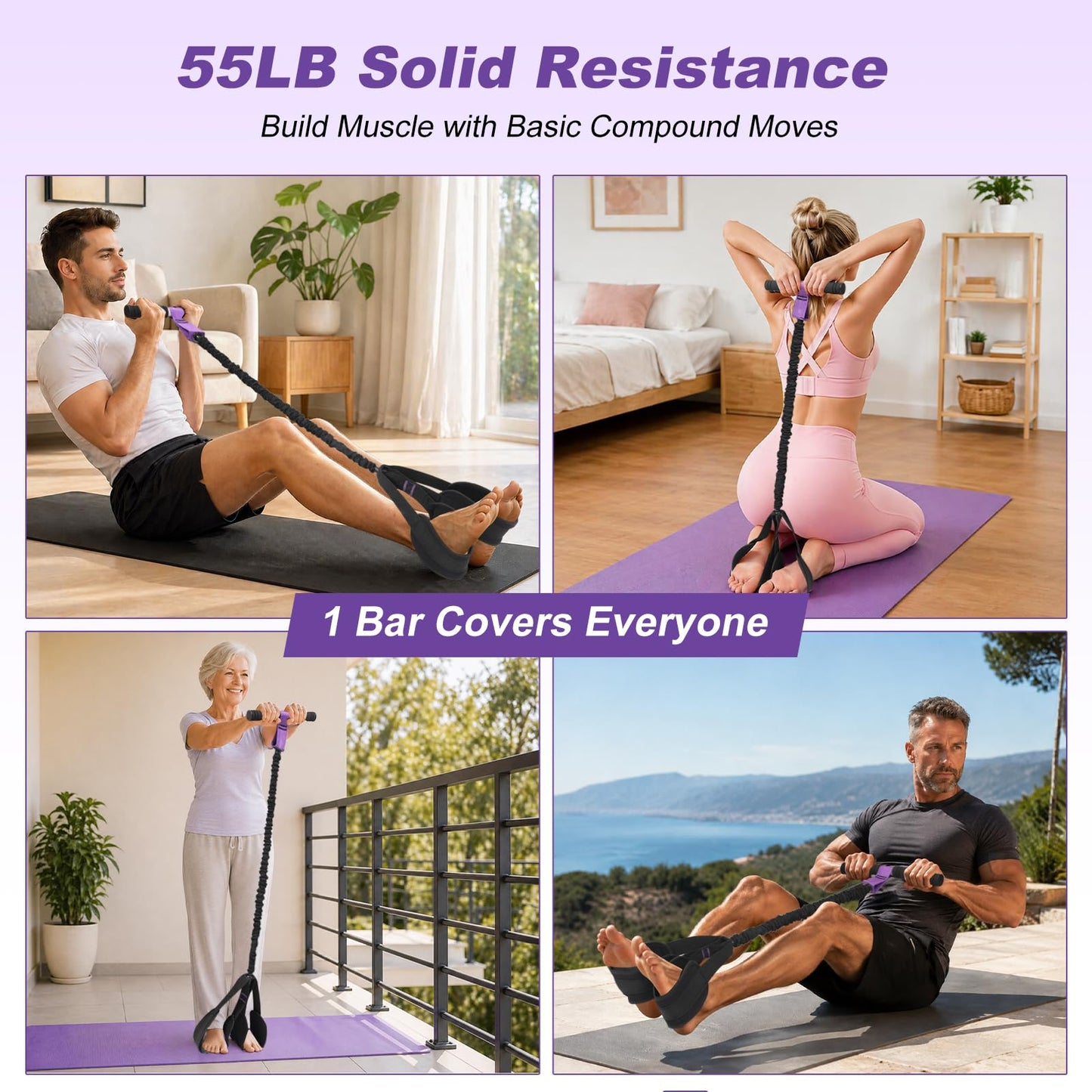 FEFURS Foot Pedal Resistance Band with Handle,55LB Exercise Bands with Foot Pedal,Upgrade Full Body Workout for Women Man, Core Abs Legs Glutes Arms, Pilates Strength Training Home Gym Equipment