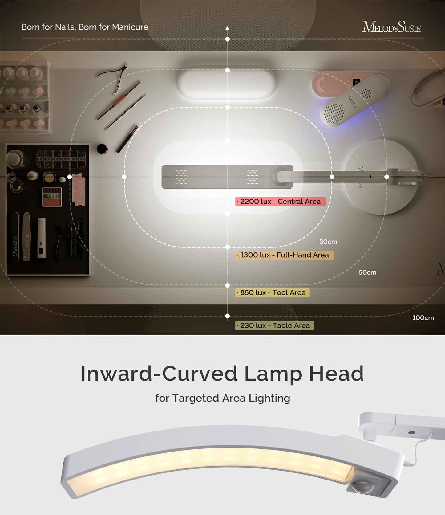 MelodySusie LED Manicure Table Lamp for Nail Techs with Foldable Manicure Arm Rest