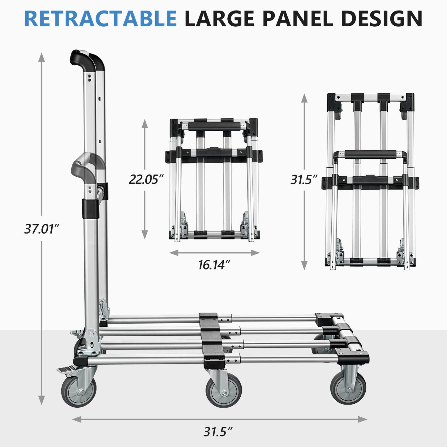 KEDSUM 500LBS Heavy Duty Foldable Push Cart Dolly, Telescoping Platform & Handle with 6 Wheels, 100% Aluminum Lightweight Foldable Push Cart, Heavy Duty Folding Cart for Shopping, Moving, Office Use