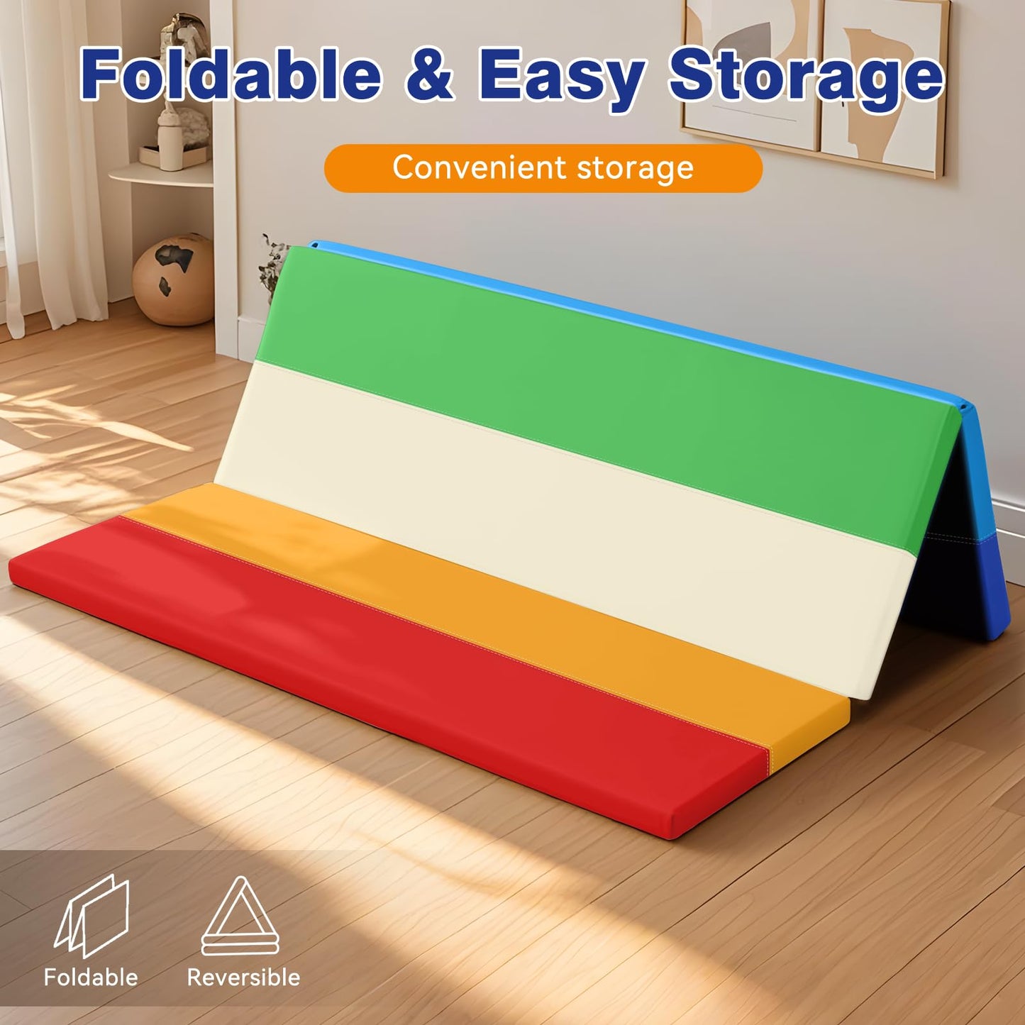 TODIBY Foam Baby Play Mat: PU Leather Waterproof Kids Playmat - Trifold Floor Mat - Large Play Mat for Playpen Thick Pad Fodable Mattress Soft Toddler Mattress Infant Cushion for Preschool (Rainbow)