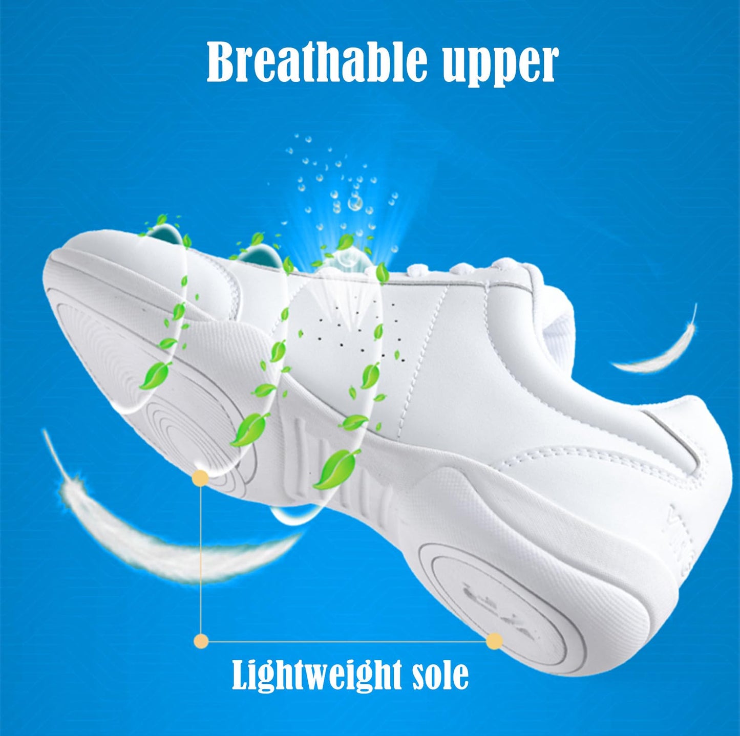 DADAWEN Adult & Youth White Cheerleading Shoe Athletic Sport Dance Shoes Training Competition Tennis Sneakers Cheer Shoes White US Size 12 M Little Kid