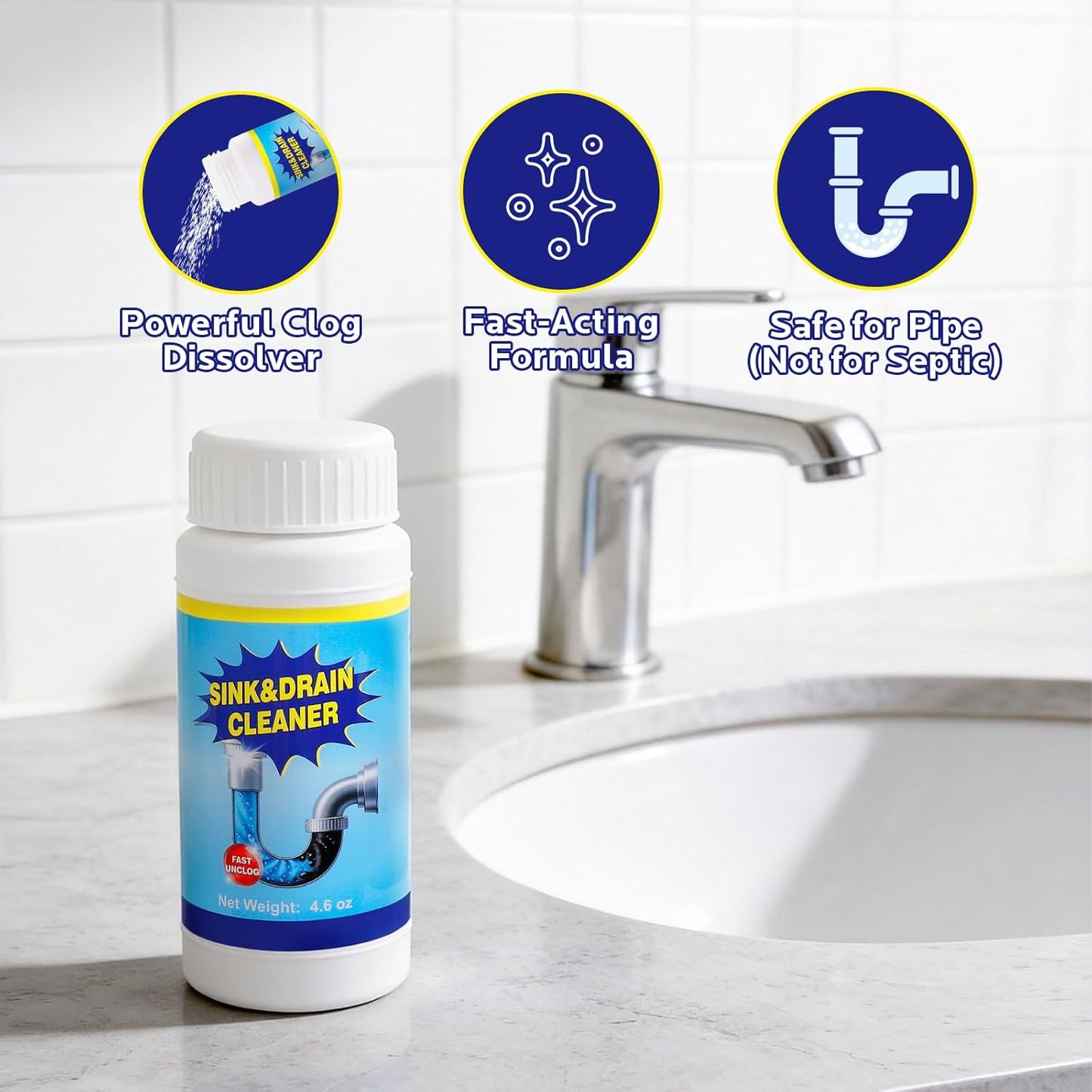 Regine Switzerland Drain Cleaner Powder - Powerful Clog Remover for Kitchen & Bathroom Sinks | 4 Pack