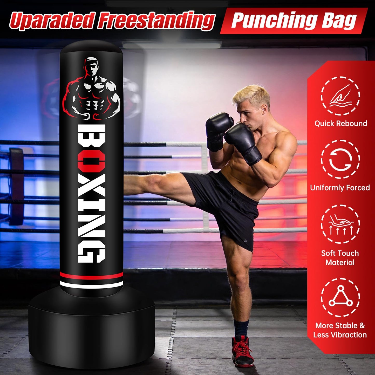 Heavy Punching Bag for Adults Teens, 70" Freestanding Punching Bag with Stand Kickboxing Bags, Women Men Heavy Boxing Bag for Beginners Training MMA Karate Muay Thai Fitness