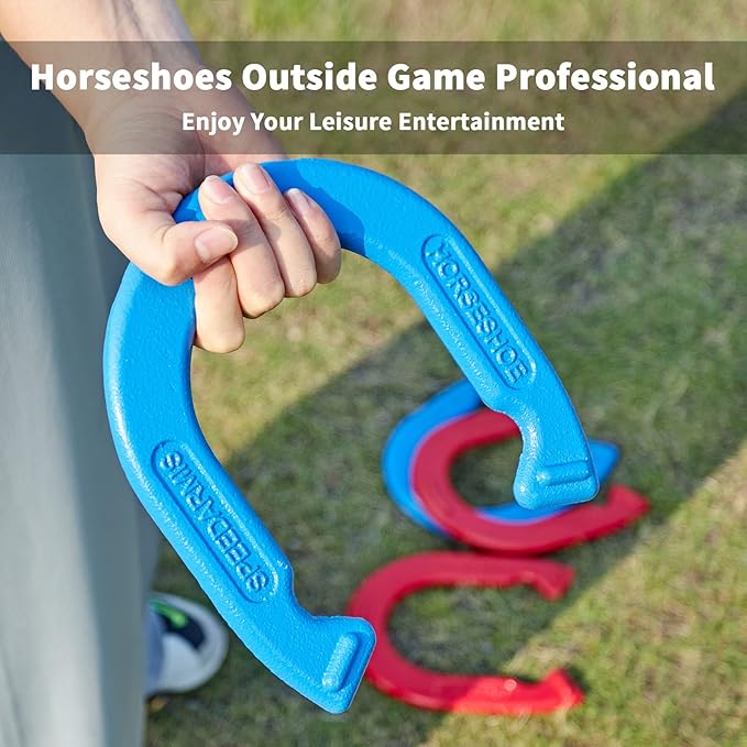 Horseshoes Outside Game Set - Universal Size Lawn Horseshoes Outdoor Games for Parties Beach Backyard, Includes 4 Horseshoes, 2 Steel Stakes and Durable Carrying Bag