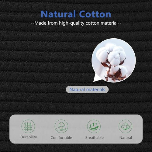 ECDYQXVU Cotton Rope Storage Baskets - Woven Baskets with Handles for Laundry & Home Organization | 15x10x9 Inch, Black (3-Pack)