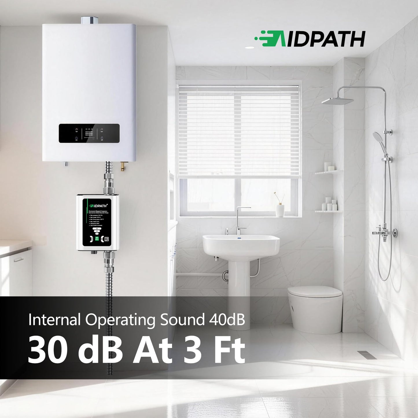 AIDPATH Water Pressure Booster Pump 32PSI, 115V Automatic Variable Speed, CCS Low-Flow Auto Start, Point-of-Use Boosting for Sinks & Showers, 3/4"NPT Inlet & Outlet×1/2"NPT Adapter