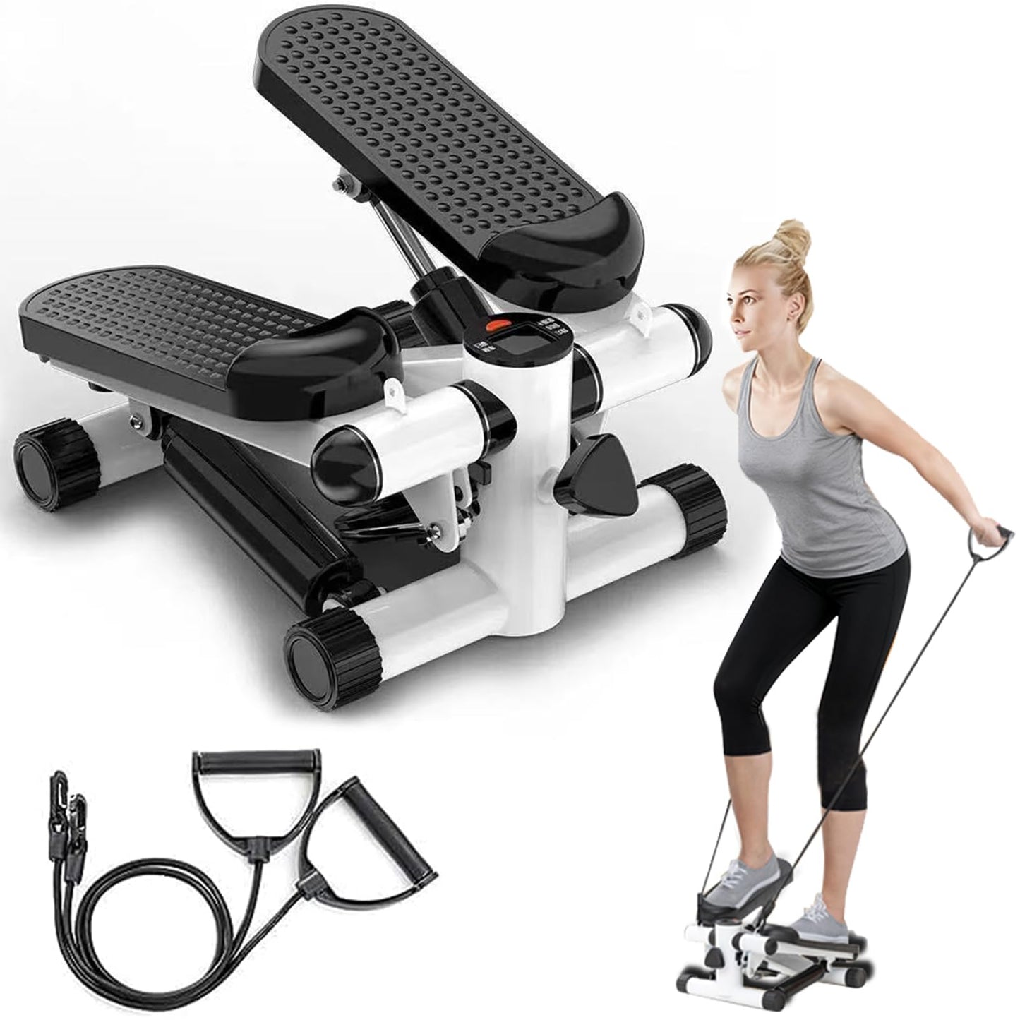Joxir Steppers for Exercise at Home, Mini Stepper with Resistance Bands, Portable Stair Stepper for Home, Smooth and Quiet, Hydraulic Fitness Stair Stepper with LCD Monitor