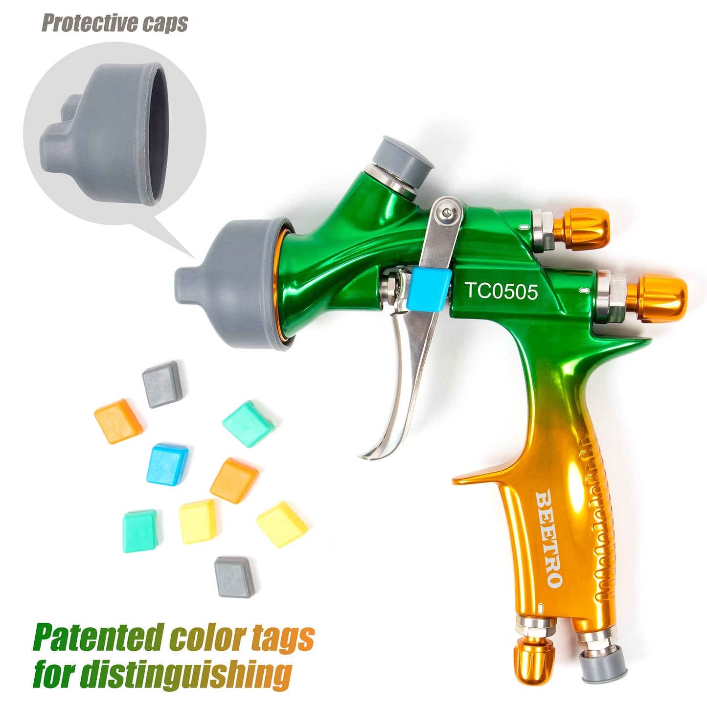 BEETRO HVLP Professional Gravity Feed Air Spray Gun, 280-320mm Wide Spray Pattern 1.3/1.4mm Nozzle with Air Control Valve, 1000ml Capacity 14CFM 29-32psi, 1/4 Adaptor and Filter