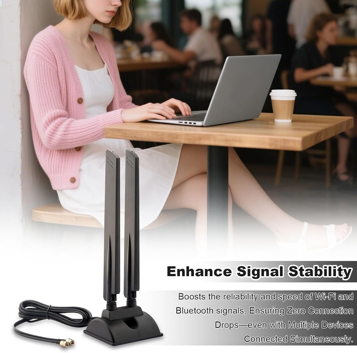 Kaunosta 6E 6GHz 5GHz 2.4GHz WiFi Antenna Tri-Band RP-SMA WiFi Antenna Magnet Mount Base for PC Desktop Computer