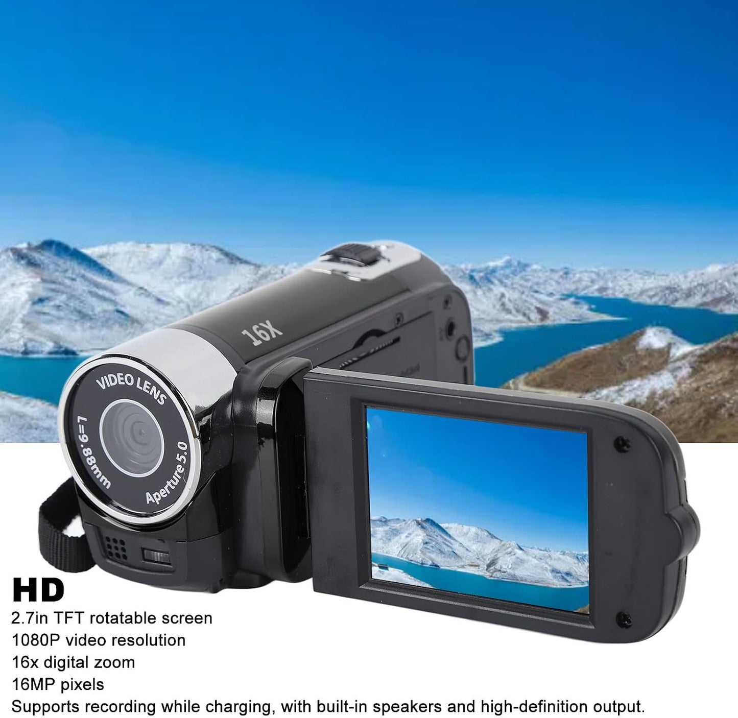 ciciglow 1080P 16MP 16x 2.7in Handheld Video Camcorder, Camera Digital Zoom Video Camera with TFT Rotatable Screen