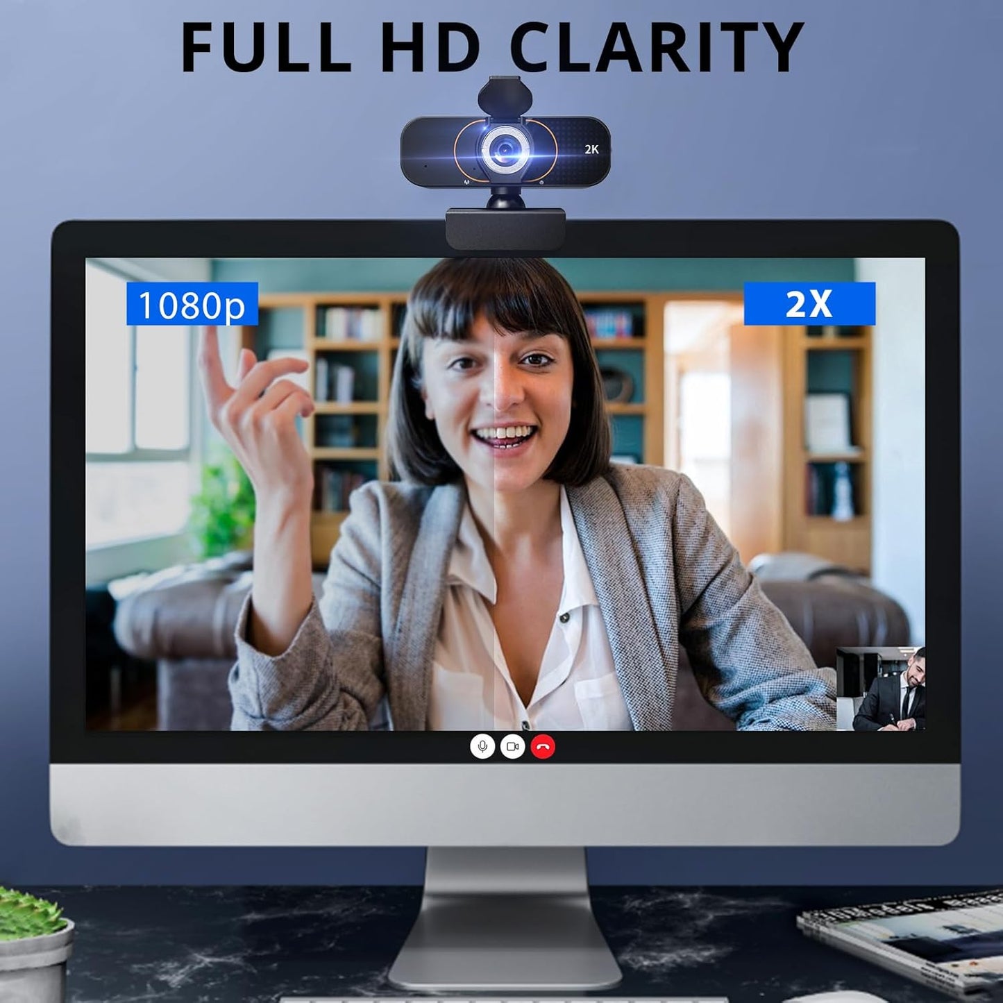 Lusinx 2K Webcam for Computer/Laptop/Desktop/PC, Camera with Microphone, USB Plug&Play, Auto Low Light Correction