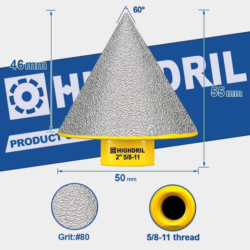 HIGHDRIL Diamond Drill bits kit with 5/8-11 Vacuum Brazed Hole Saw(20/25/35/50/75/100mm) &Diamond Beveling Chamfer Bits 2" for Existing Hole Trimming Finishing Cleaning Enlarging Marble Porcelain Tile