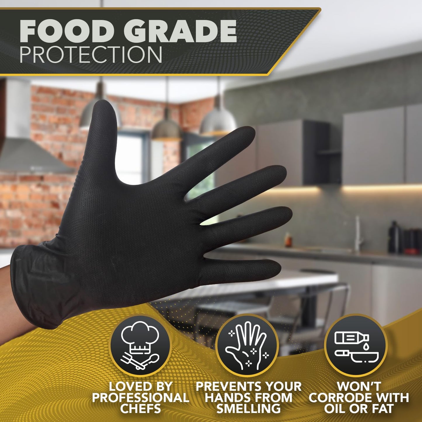 DAWG Black Nitrile Gloves, Disposable, Latex Free - Diamond Grip and Powder Free for Cleaning, Cooking, Safe Food Prep, Mechanic Work, General Service, Tattoo, Hair Dye - Professional Grade Medium