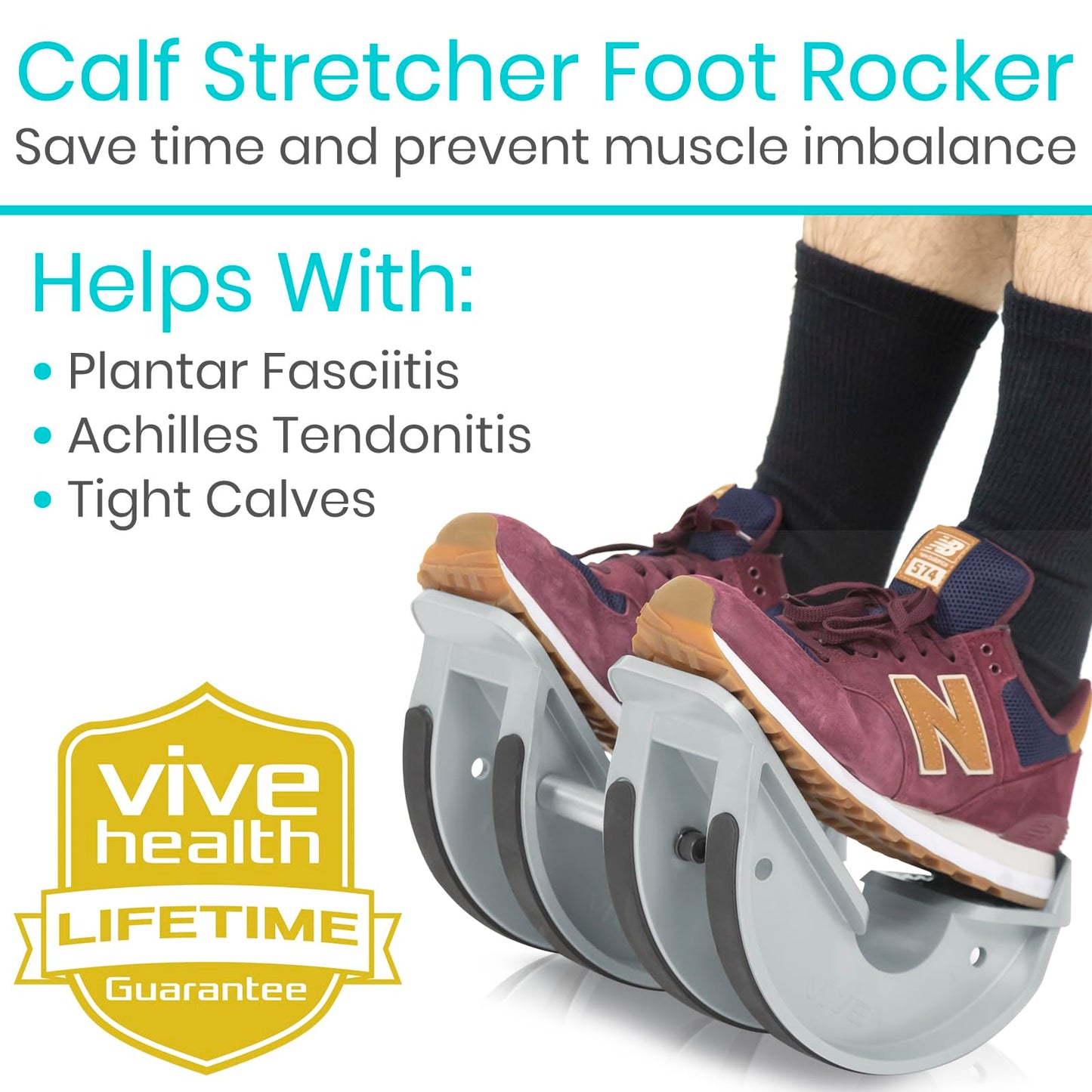 Vive Double Foot Rocker, Calf Stretcher for Achilles Tendinitis, Heel, Feet, Shin Splint, Plantar Fasciitis Pain Relief - Stretches Strained Leg Muscle, Ankle Flexibility - For Both Feet