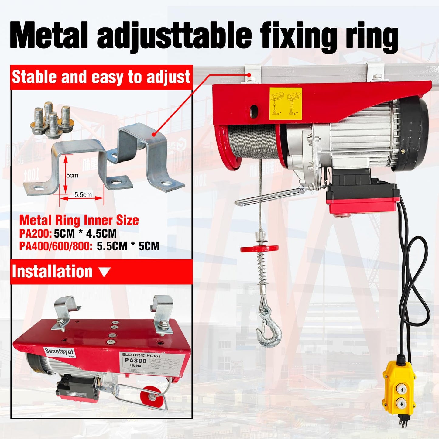 Electric Hoist 2 in 1,880lbs Electric Hoist Winch with 98ft Wireless Control&Wired Remote Control,110v Electric Hoist 59ft/29.5ft Lifting Height for Garage Warehouse Factory,Single/Double Slings