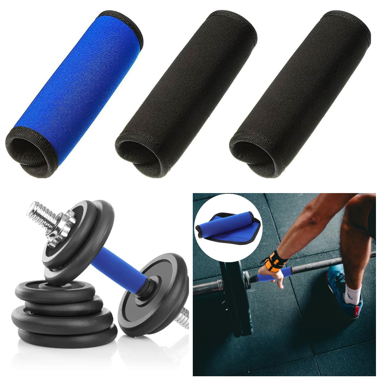 SquEqu 3 Pack Pull Up Bar Grips Dumbbell Grips Barbell Handle Grips Gymnastic Rings Grip Wrap Soft Buffer Cover for Pilates Bar Workout Bars Gymnastics Bar Fitness Exercise Bar Doorway Chin Up Bar