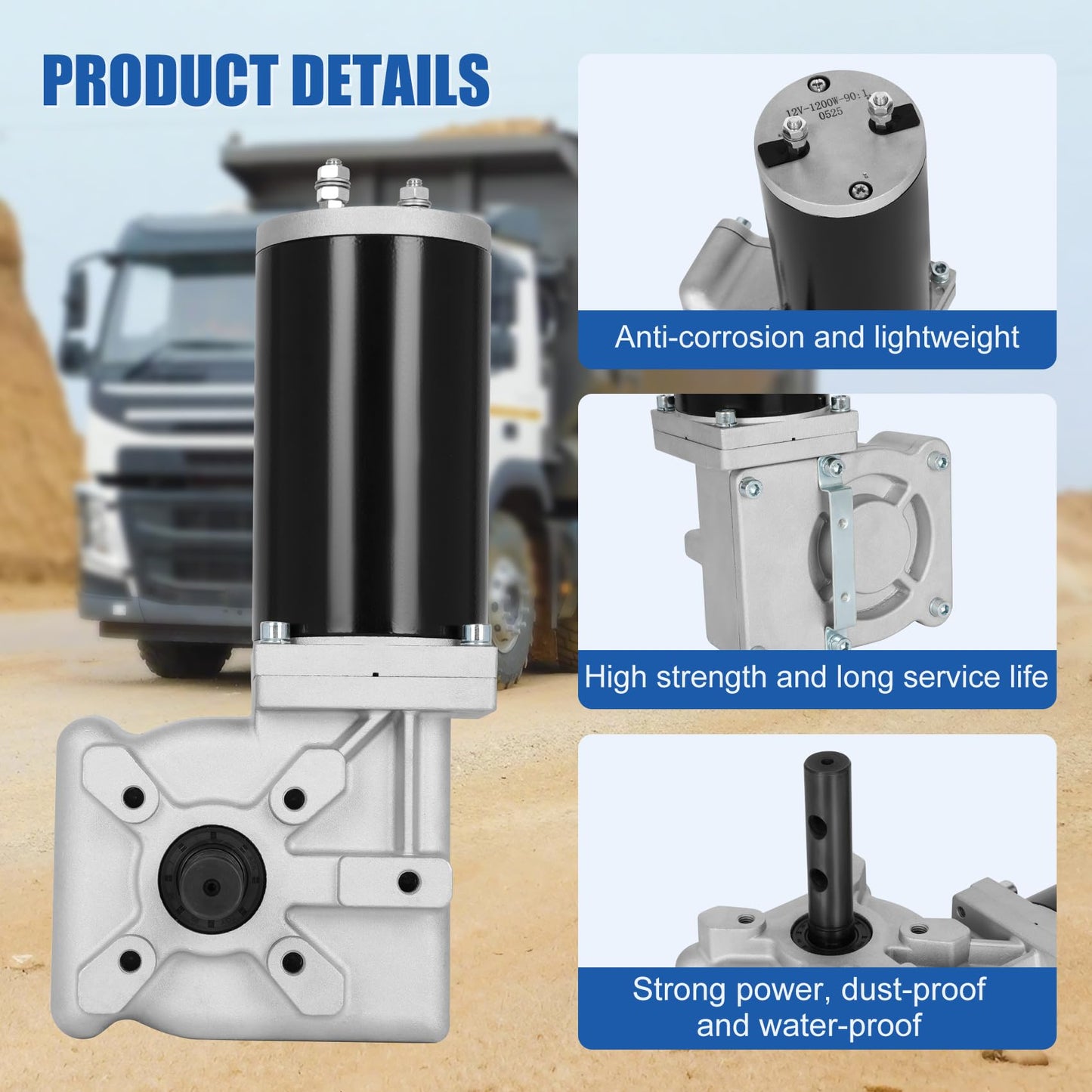 12V 2.0 HP 90:1 900 Watt Dump Truck Roll Tarp Motor with Chrome Cover,Universal Replacement Dump Truck Trailer Tarp Motor, fit for Transport Trucks, Heavy Trucks(1 Year War/y)