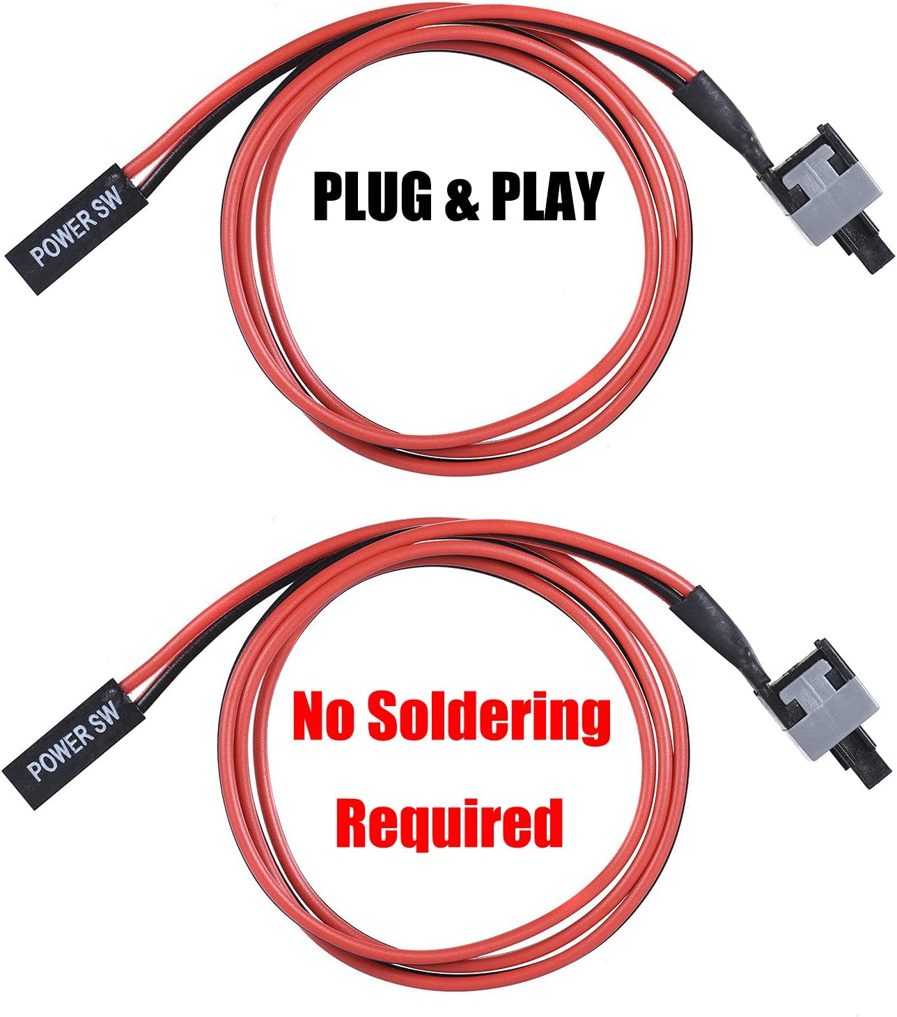 Warmstor 3 Pack 2 50CM Pin SW PC Desktop Power Cable On/Off Push Button ATX Computer Switch Cord