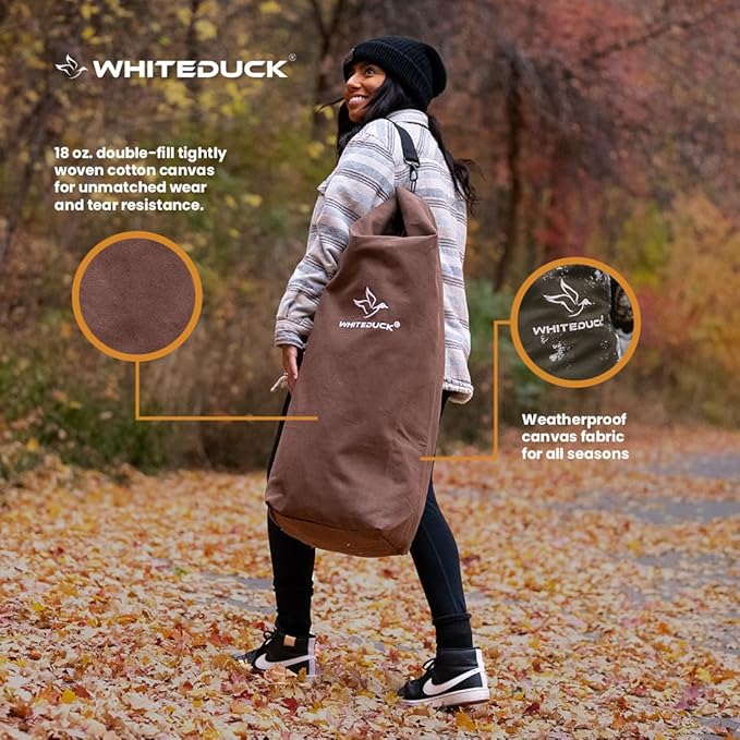 WHITEDUCK Top Load Canvas Folding Duffel Bag, Water Resistant Army Style Shoulder Bag for Men and Women- Gym, Sports, Travel, Hiking, Camping, Backpacking (Large 25" x 42",Olive)