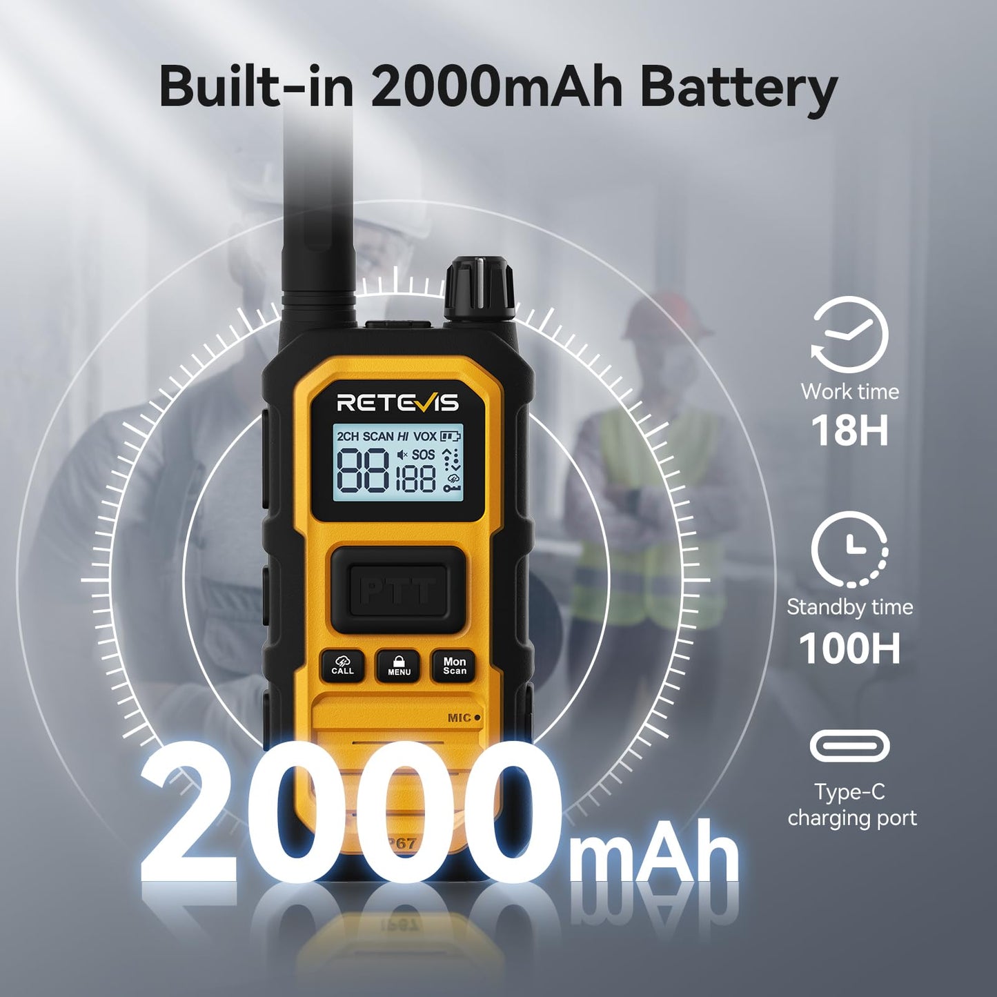 Retevis RB48 Plus Walkie Talkies Long Range, Heavy Duty Rechargeable GMRS Two Way Radios, IP67 Waterproof, Shock Resistant, Group Call, VOX,Emergency Radios(6 Pack with Gang Charger)
