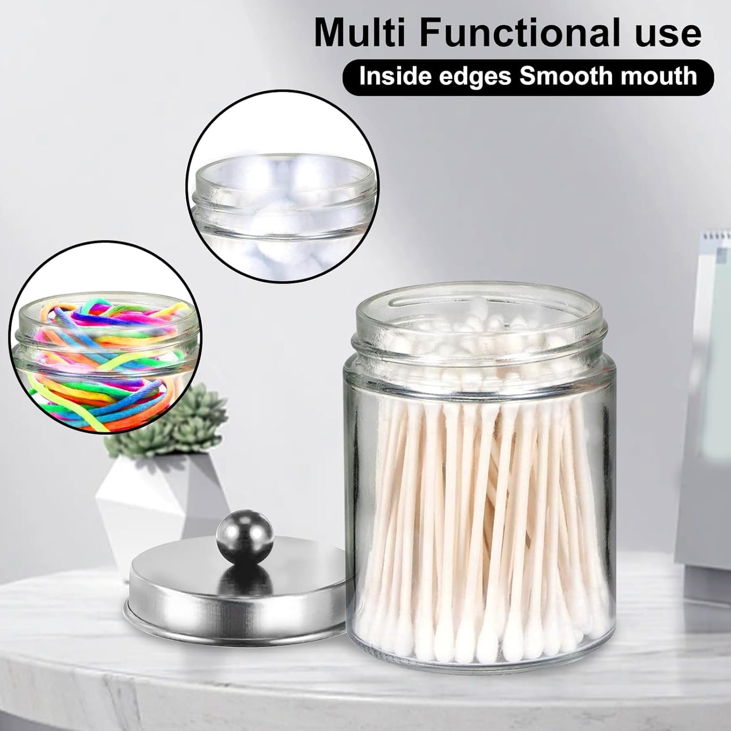 Qtip Holder Set by [Brand Name] - Clear Plastic Apothecary Jars with Lids for Bathroom Organization | 4 Pack