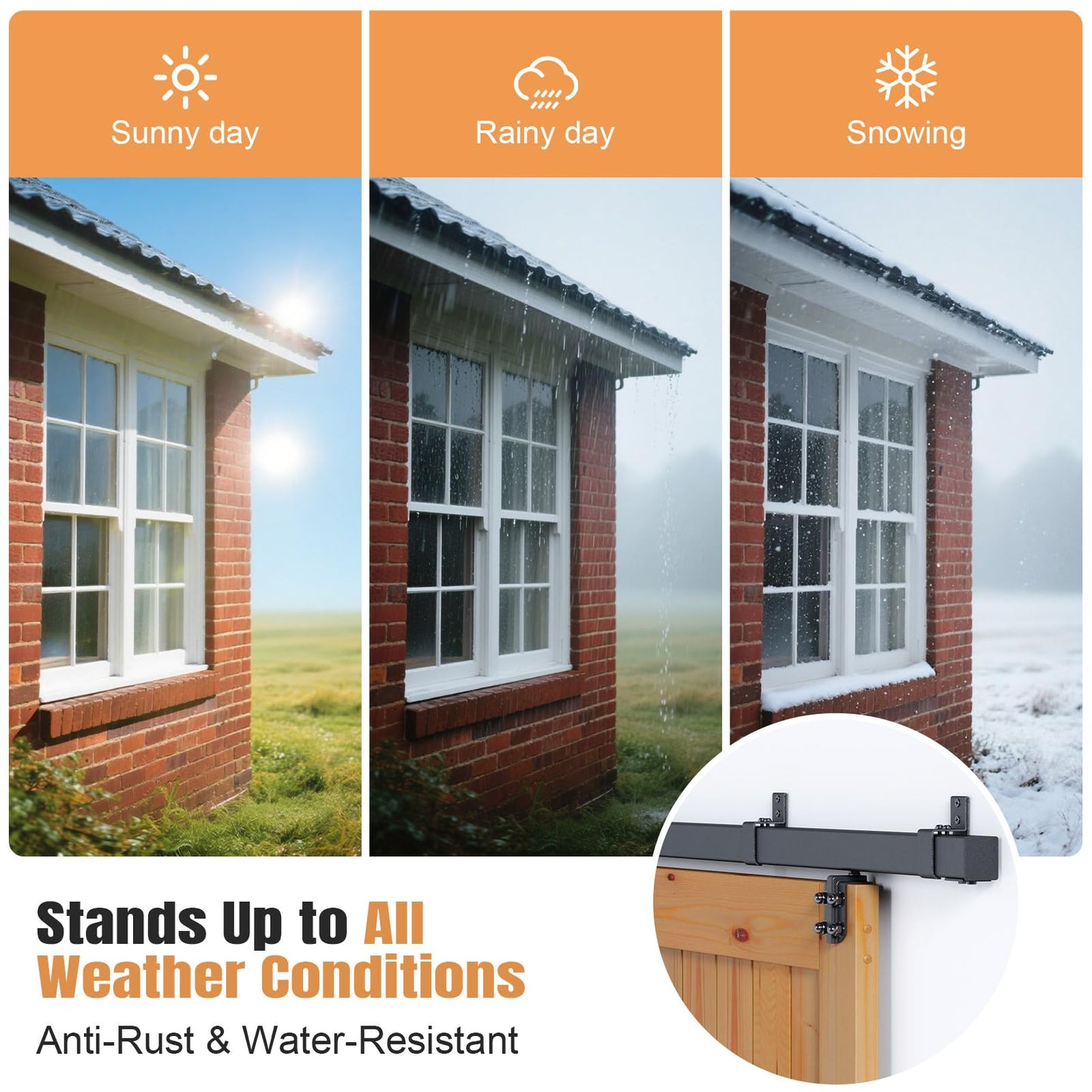 Easelife 8FT Exterior Sliding Barn Door Hardware Kit, Box Rail Track, 450lb Capacity, Black Weather-Resistant Steel, Wall Mount System for Outdoor Use, Fit Single 48in Door