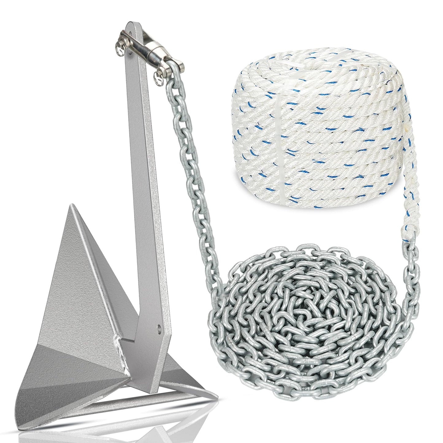 FUCNEN Boat Anchor Kit Hot Dipped Galvanized Steel Delta Anchor 9 Lb,1/2 Anchor Rope 100ft,1/4 G4 Galvanized Steel Marine Anchor Chain 10ft & Swivel,Windlass Anchor Rode-Rope/Chain Boat Anchor System