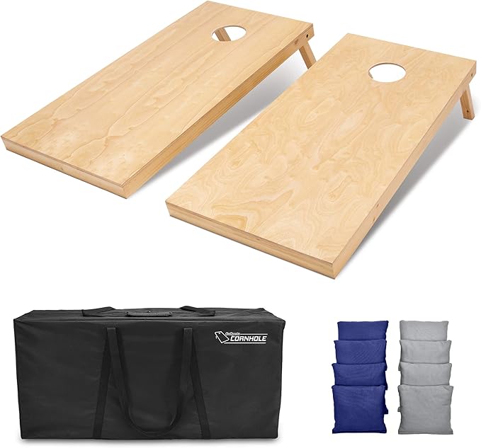 GoSports Regulation Size Wooden Cornhole Set with Natural Wood Finish - Includes Carrying Case
