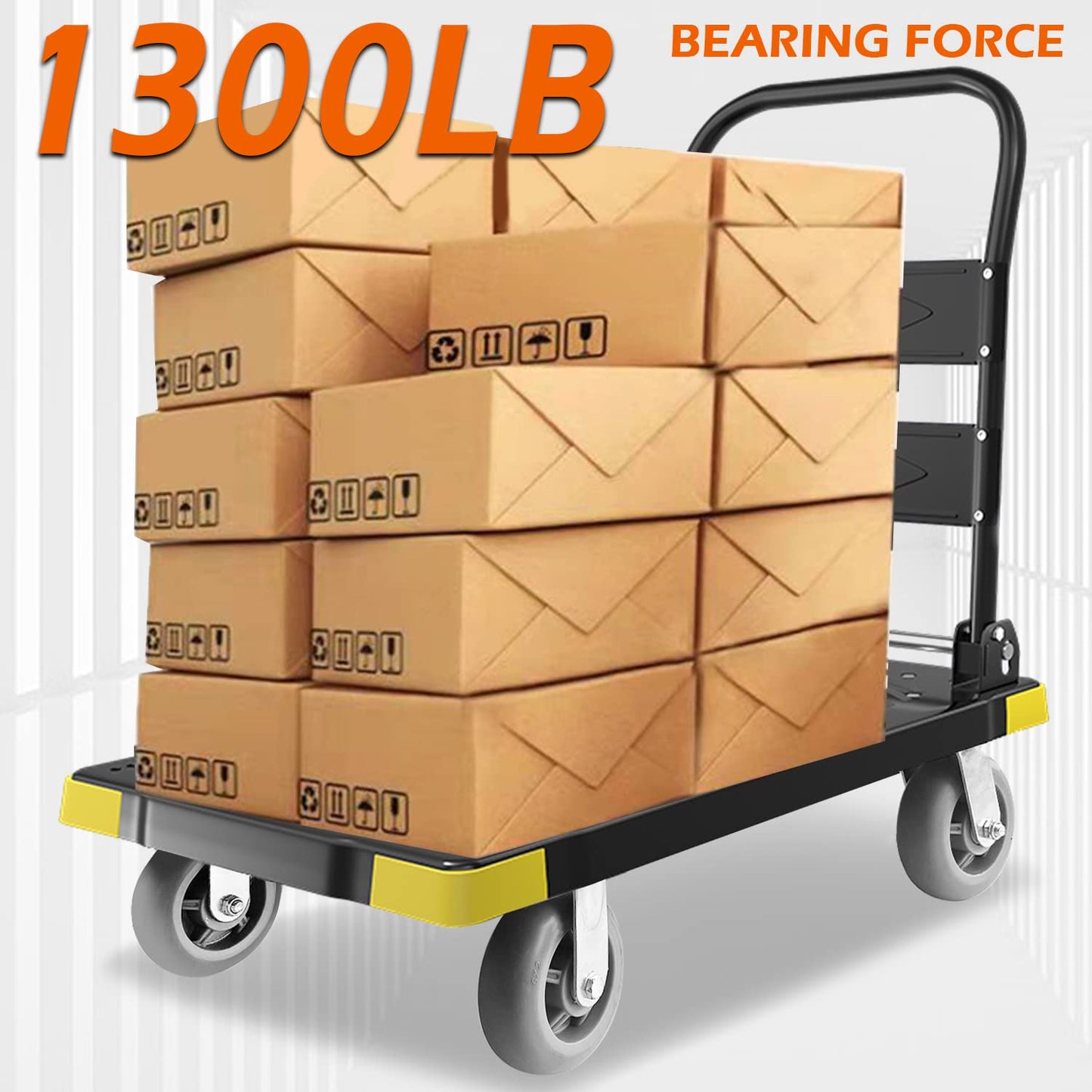 Chinco Star Folding Push Cart Dolly - 1300LBS Heavy Duty Portable Moving Dolly with 360 Swivel 6'' Wheels (35L x24W x40H in)