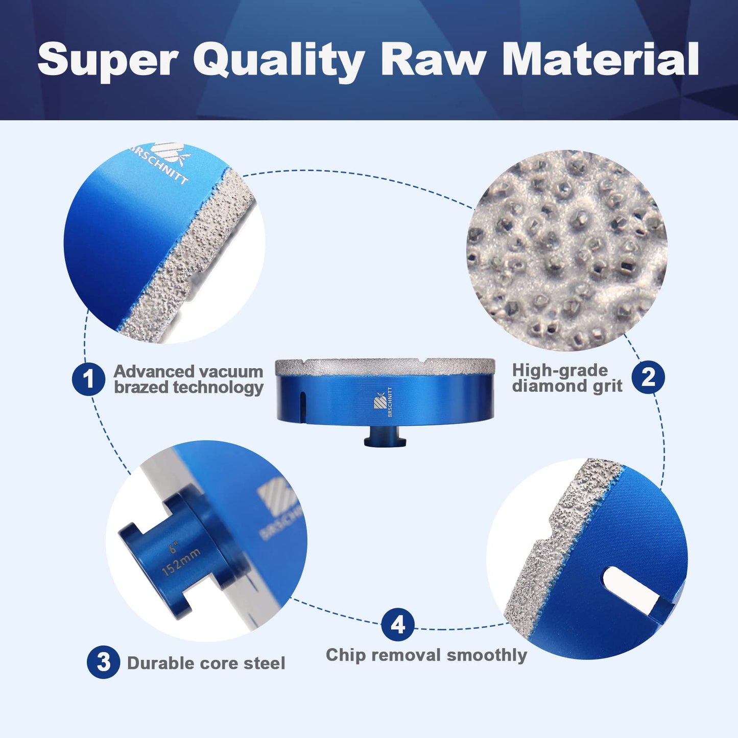 6 Inch Diamond Core Drill Bit for Porcelain Tile Ceramic Marble Granite Drilling&Diamond Core Drill Bit Set - for Porcelain Tile Ceramic Marble Granite Drilling