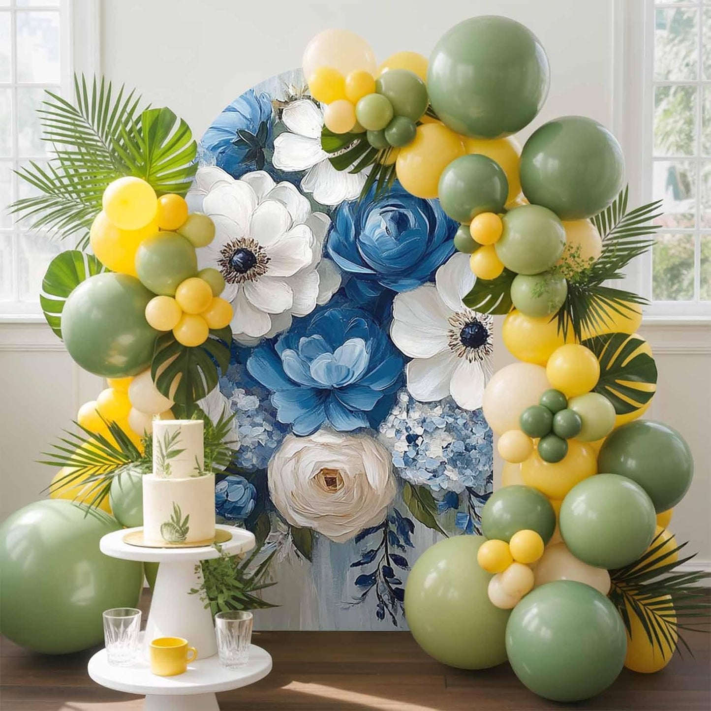 Jnbasdffb 7.2 Country Hydrangeas Flower Wedding Arch Cover,Stretchy Spandex Arch Backdrop Stand Covers FT,Blue White